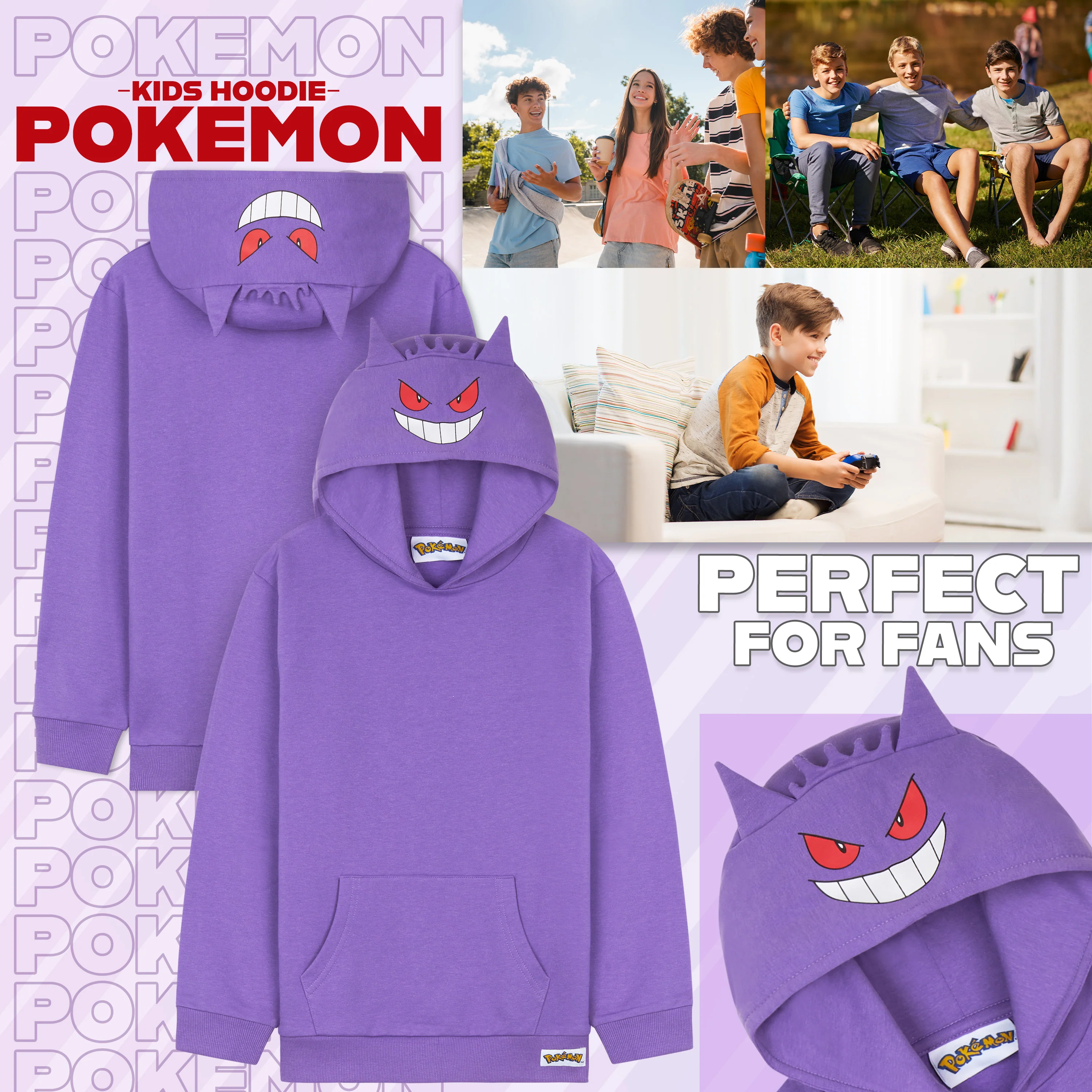 Pokemon Hoodie for Boys Teens, Hooded Sweatshirt, Gengar Pullover Casual - Image 2