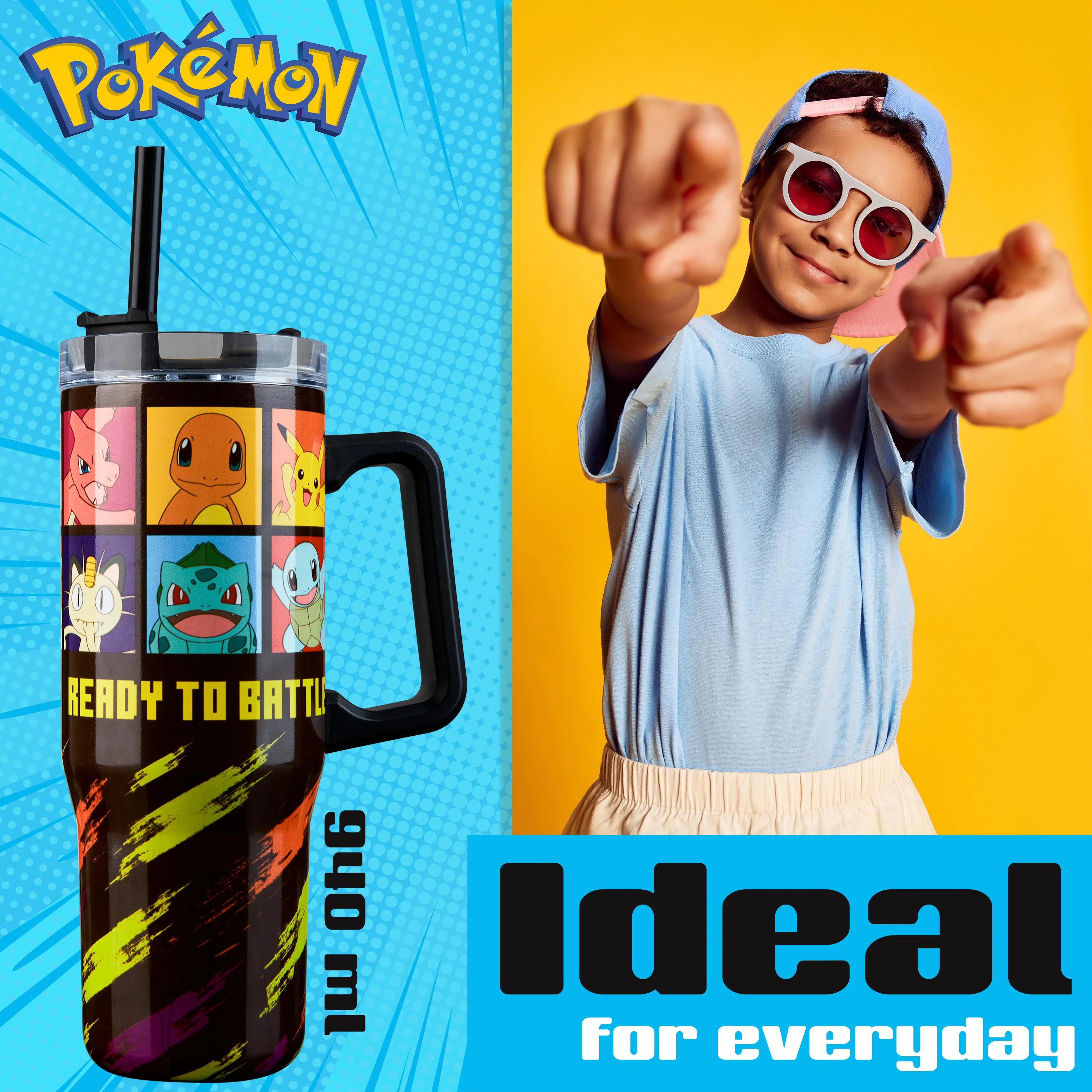 Pokemon Insulated Tumbler Travel Mug 940ml/33oz Anime Water Bottle with Straw & Handle - Image 3