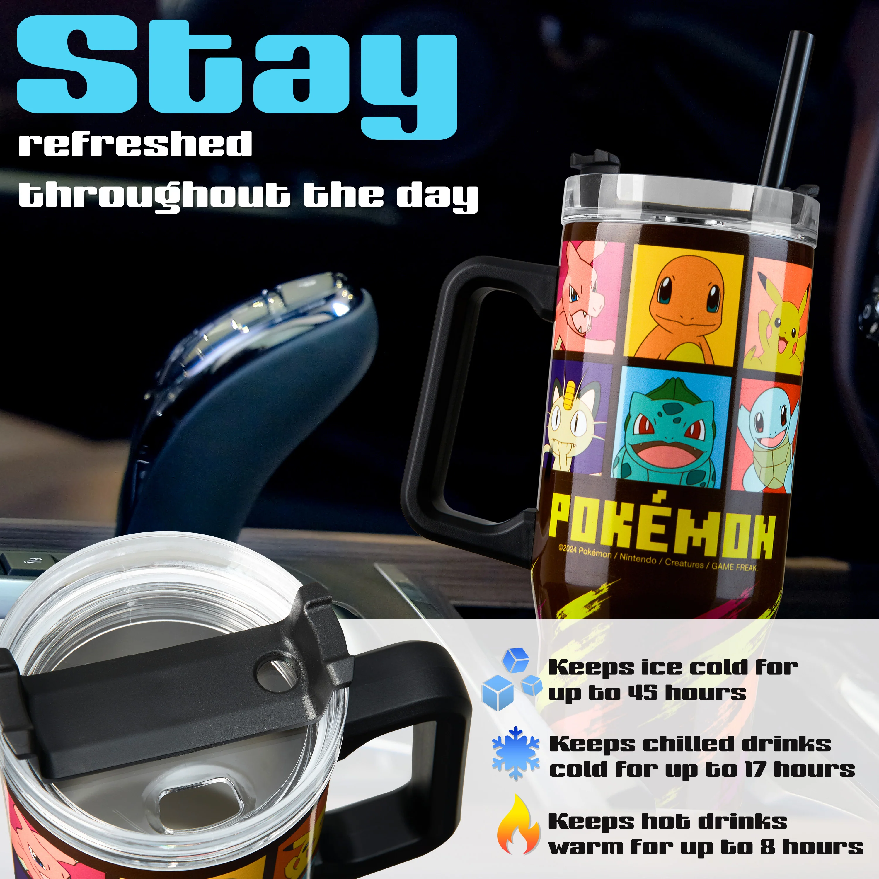 Pokemon Insulated Tumbler with Straw and Lid, Double Walled 940ml - Kids Gifts - Image 6