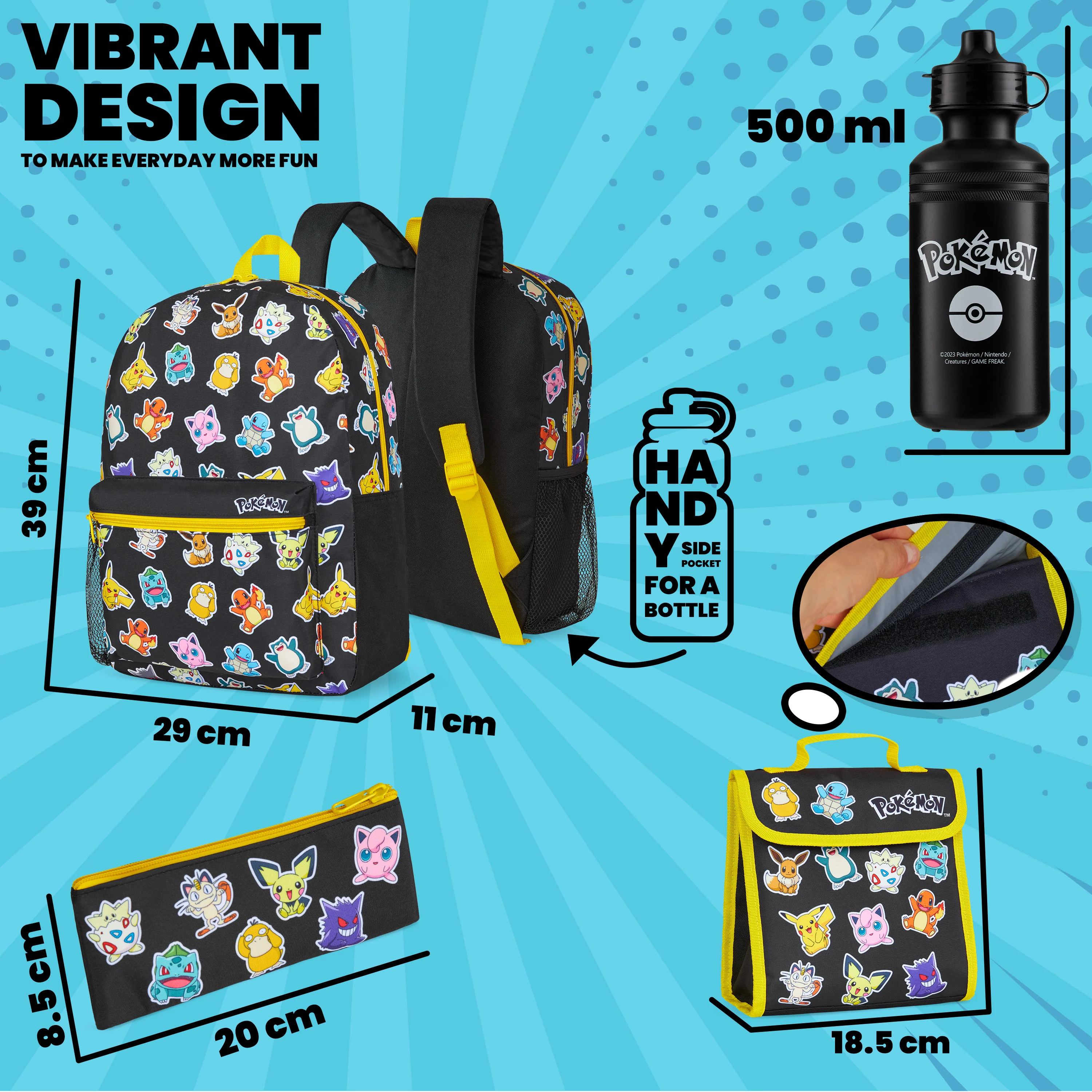 Pokemon 4 Piece Set: Backpack, Lunch Bag, Pencil Case & Water Bottle Set for Kids - Image 5