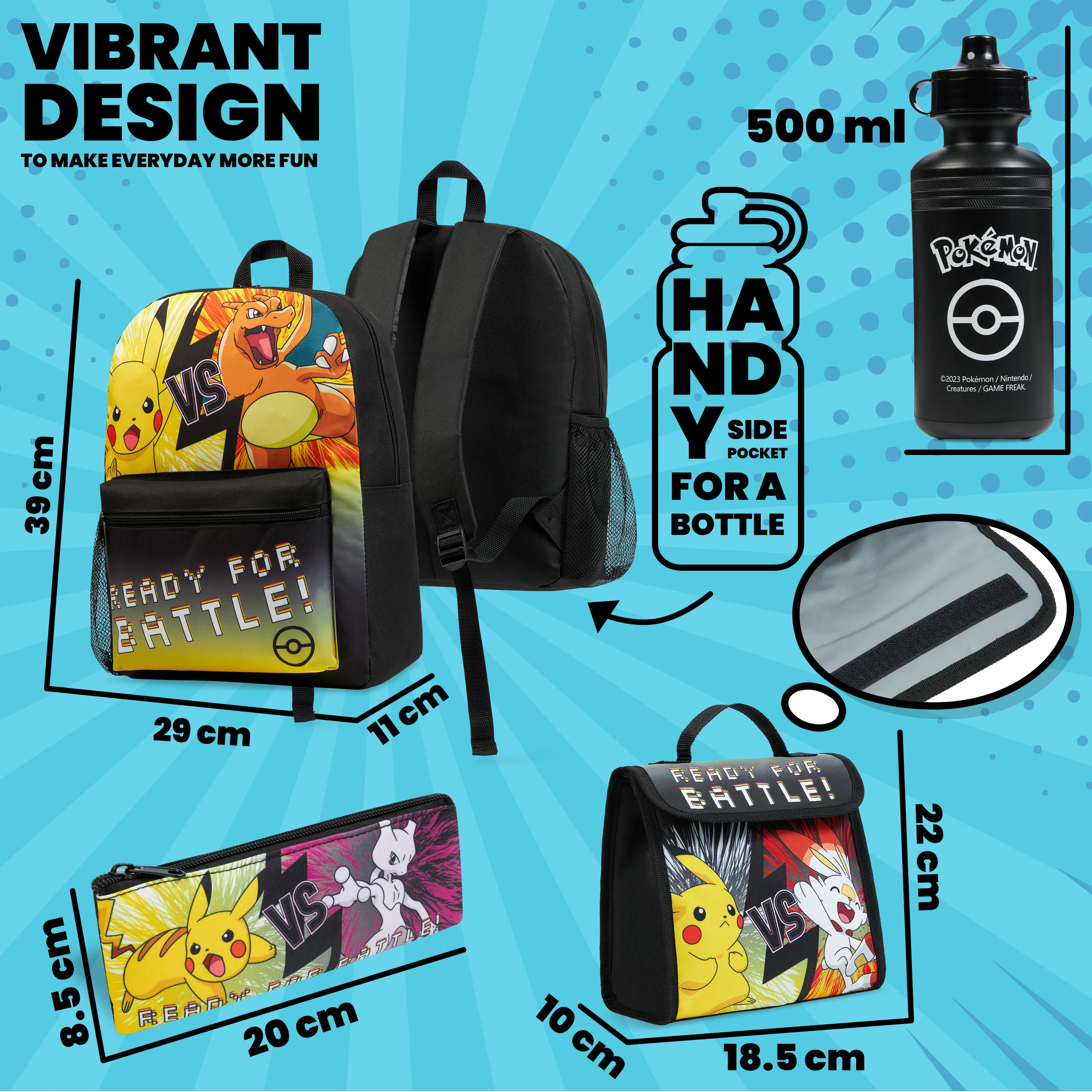 Pokemon Kids Backpack 4 Piece Set - Rucksack, Insulated Lunch Box, Kids Pencil Case BPA Free 500ml Water Bottle - Image 4