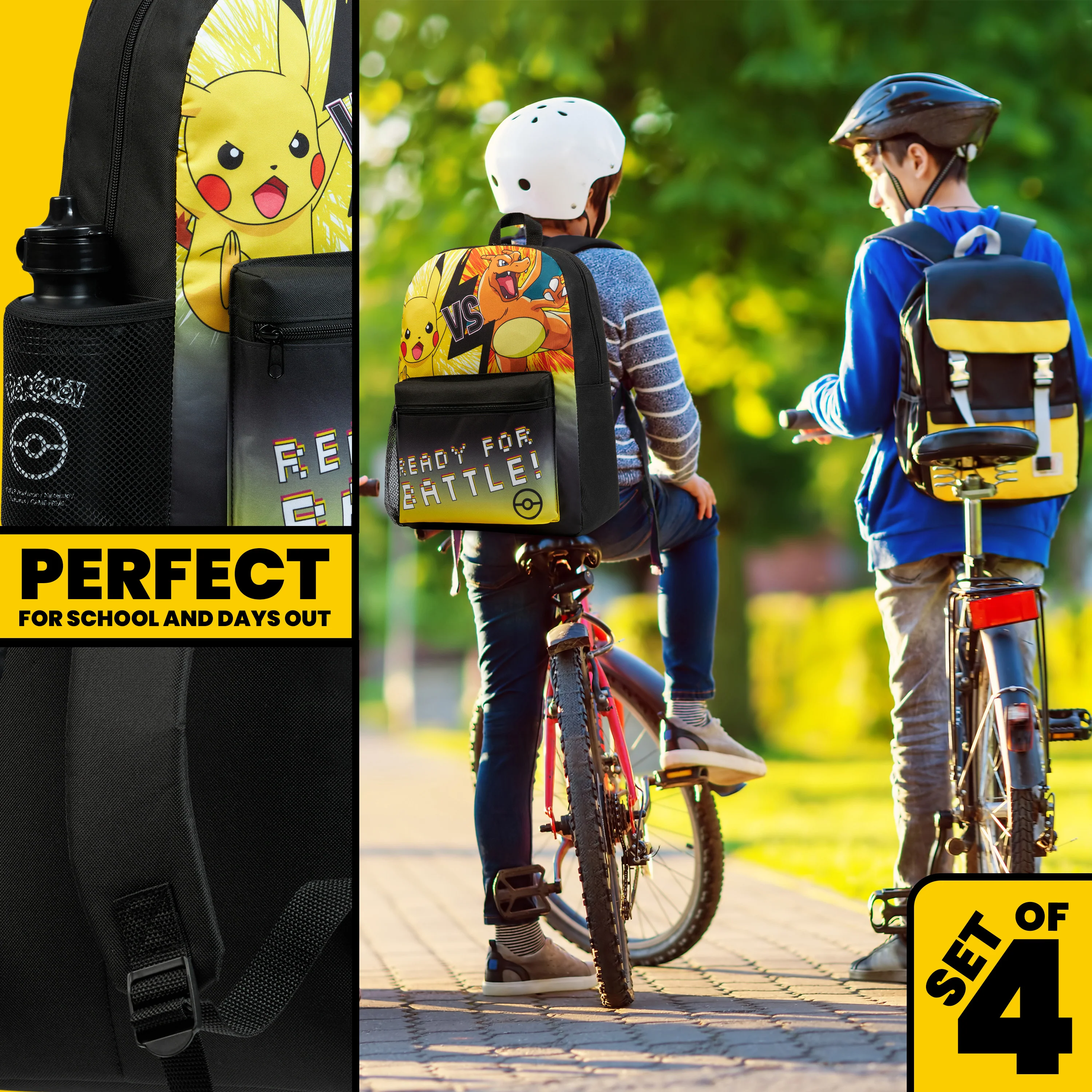 Pokemon Kids Backpack 4 Piece Set - Rucksack, Insulated Lunch Box, Kids Pencil Case BPA Free 500ml Water Bottle - Image 5