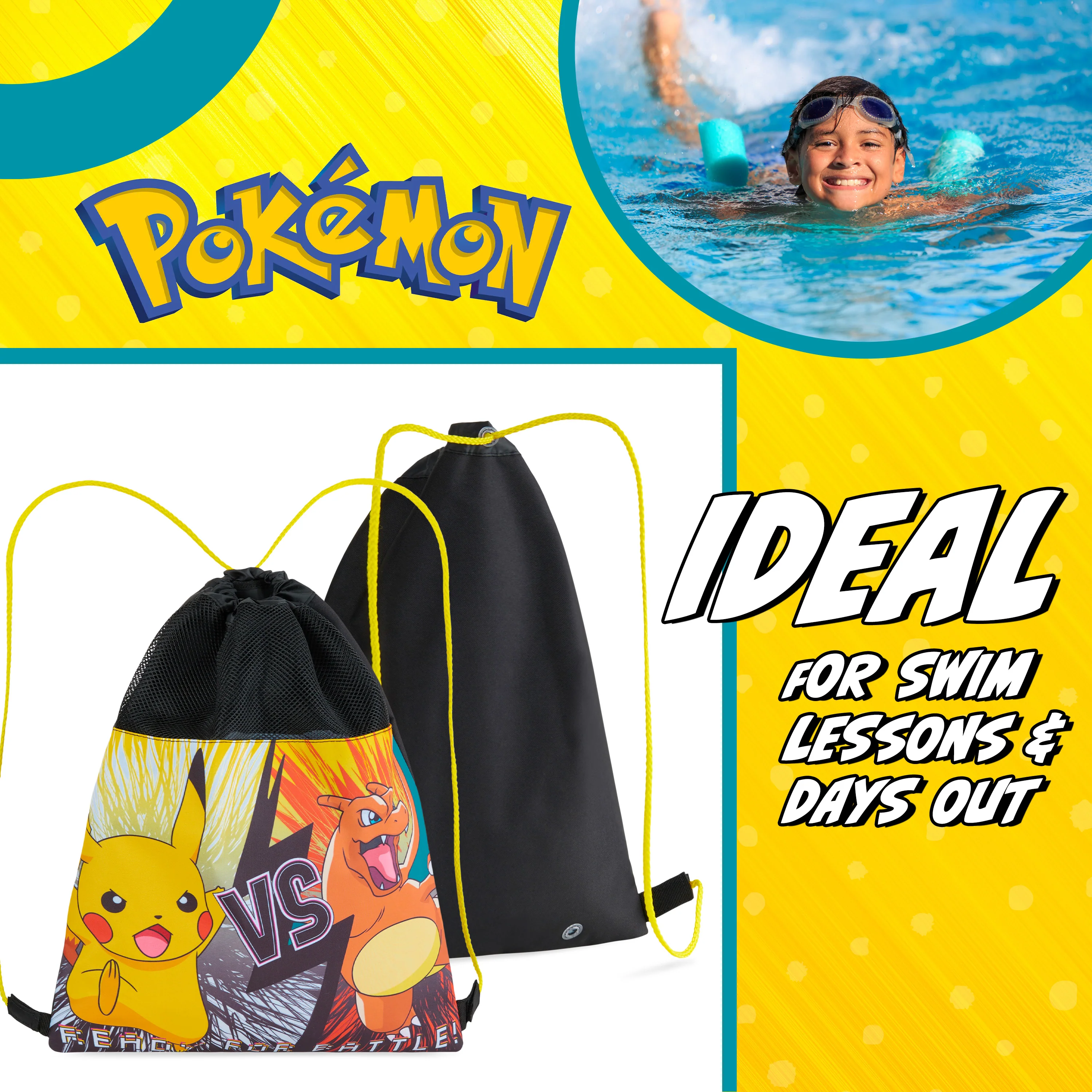 Pokemon Kids Drawstring Bags - Pikachu Swimming Bag, School, Sports, PE Bag - Image 4