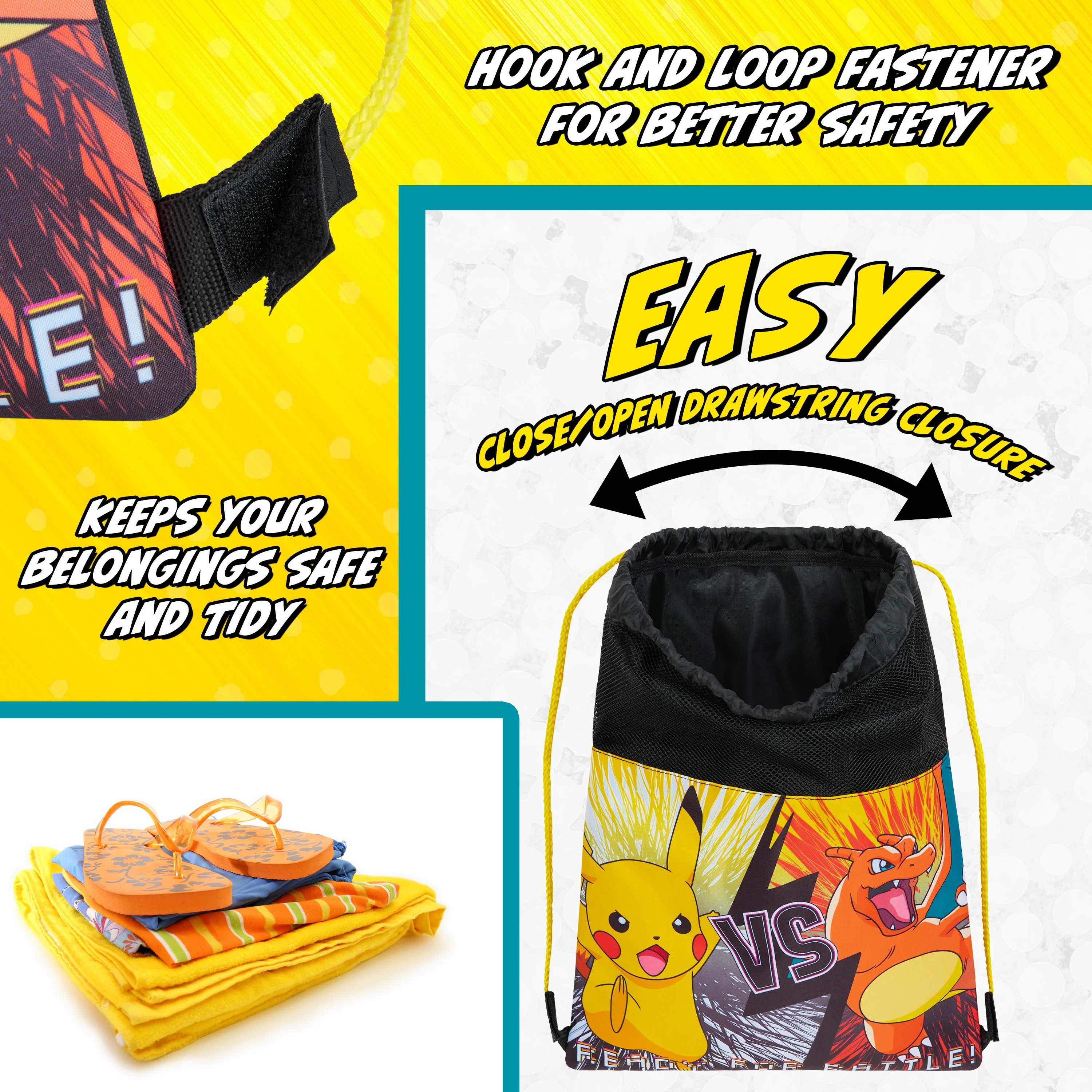 Pokemon Kids Drawstring Bags - Pikachu Swimming Bag, School, Sports, PE Bag - Image 5