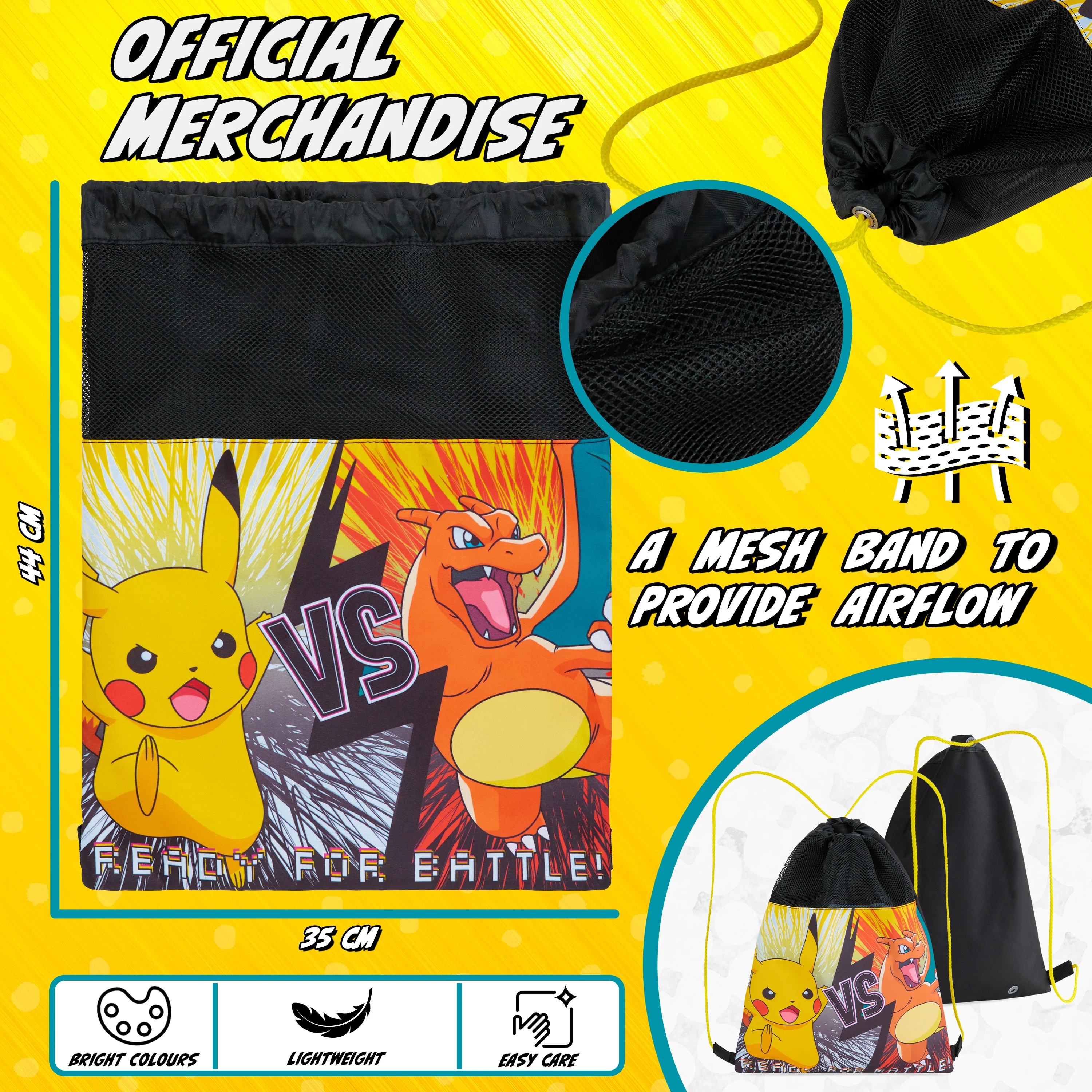 Pokemon Kids Drawstring Bags - Pikachu Swimming Bag, School, Sports, PE Bag - Image 6