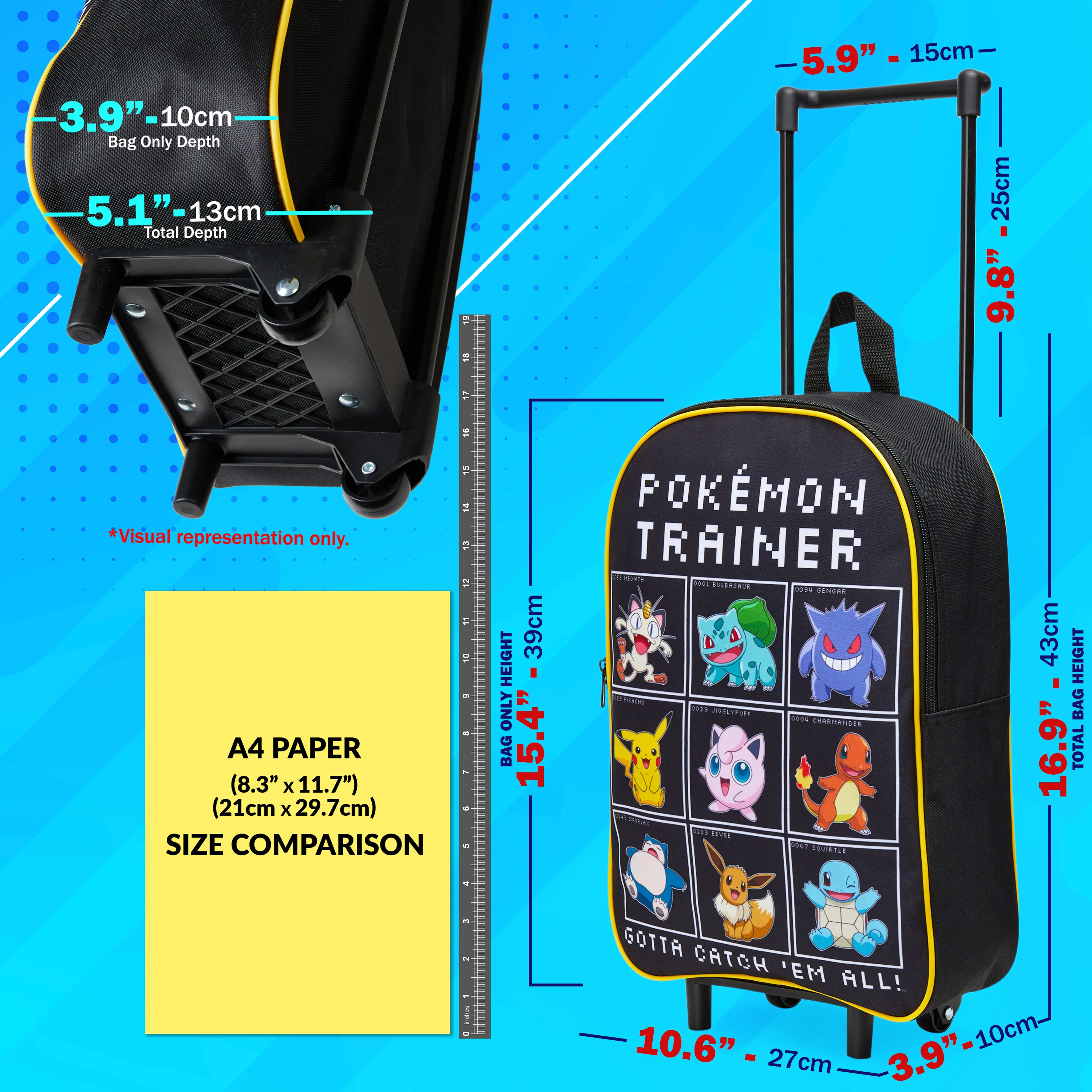 Pokemon Kids Foldable Trolley Suitcase 39 x 27cm, 10.5 litres 2 Wheels Extendable Handle - Image 2