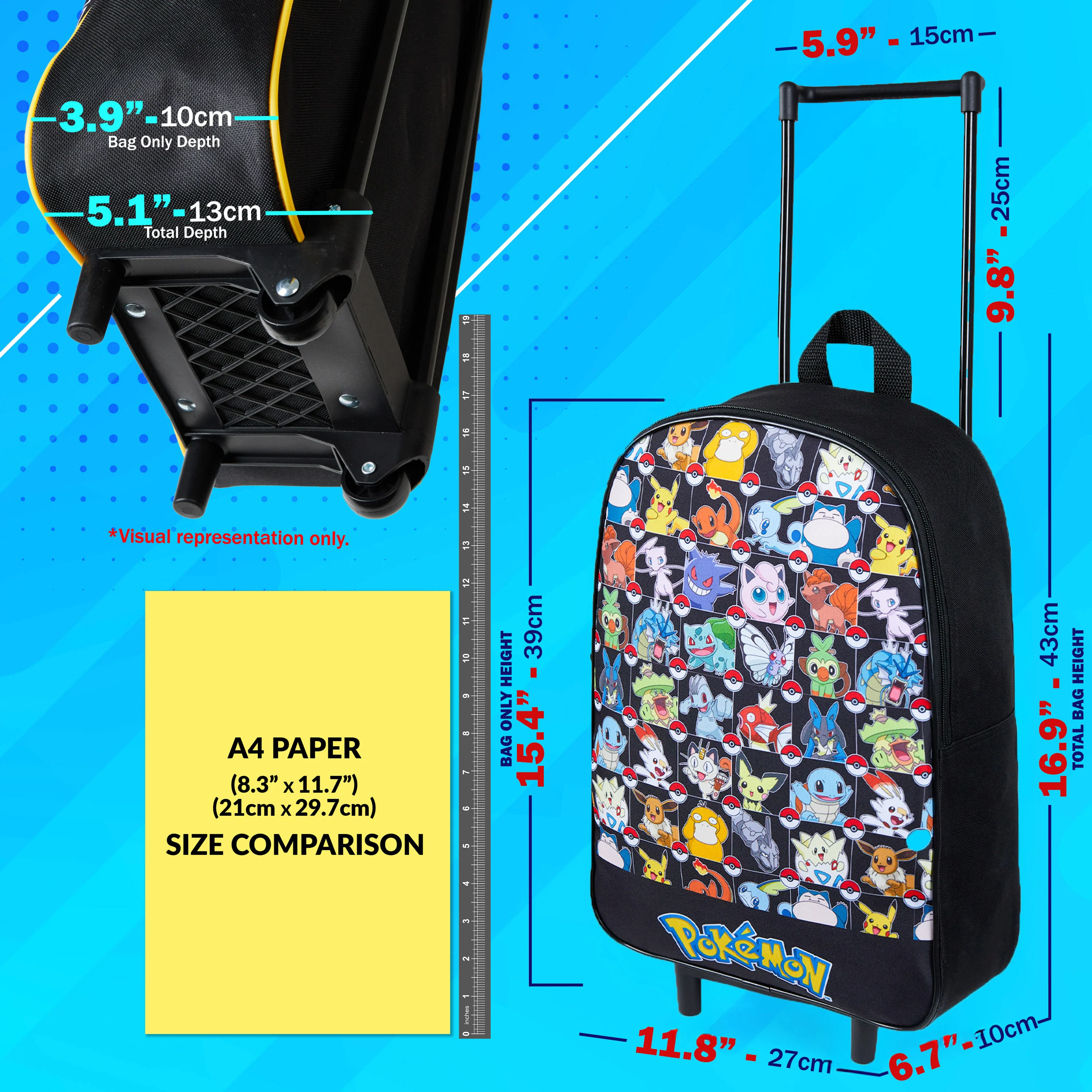 Pokemon Kids Foldable Trolley Suitcase 39 x 27cm, 10.5 litres 2 Wheels Extendable Handle - Image 2