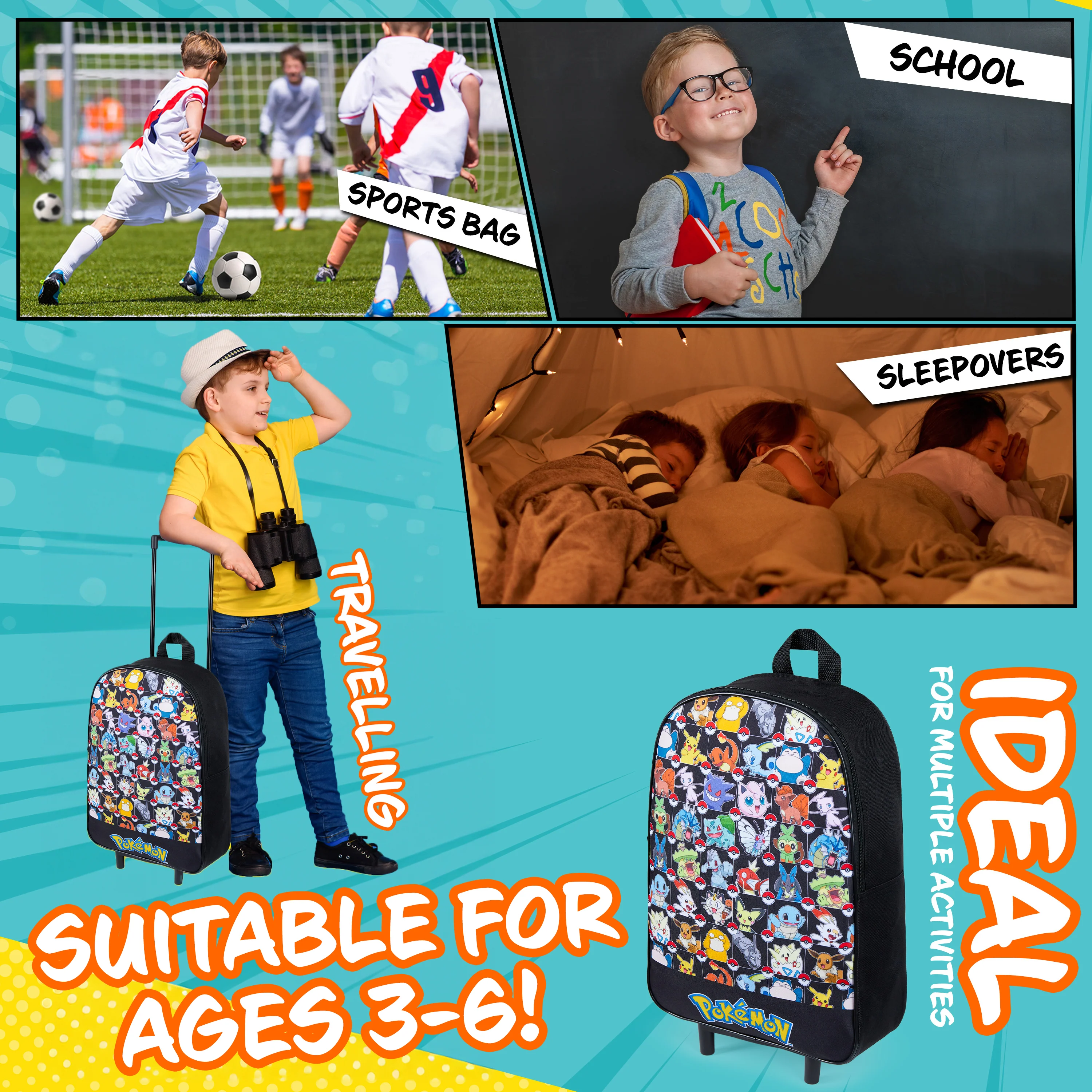 Pokemon Kids Foldable Trolley Suitcase 39 x 27cm, 10.5 litres 2 Wheels Extendable Handle - Image 3