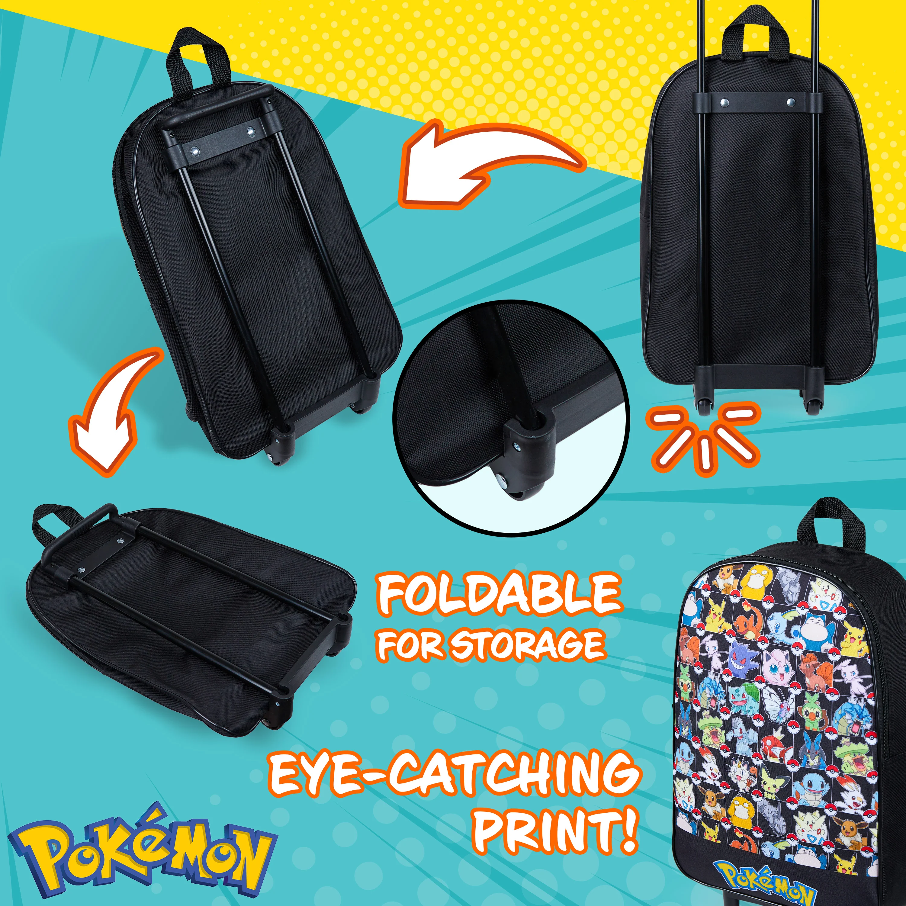 Pokemon Kids Foldable Trolley Suitcase 39 x 27cm, 10.5 litres 2 Wheels Extendable Handle - Image 4