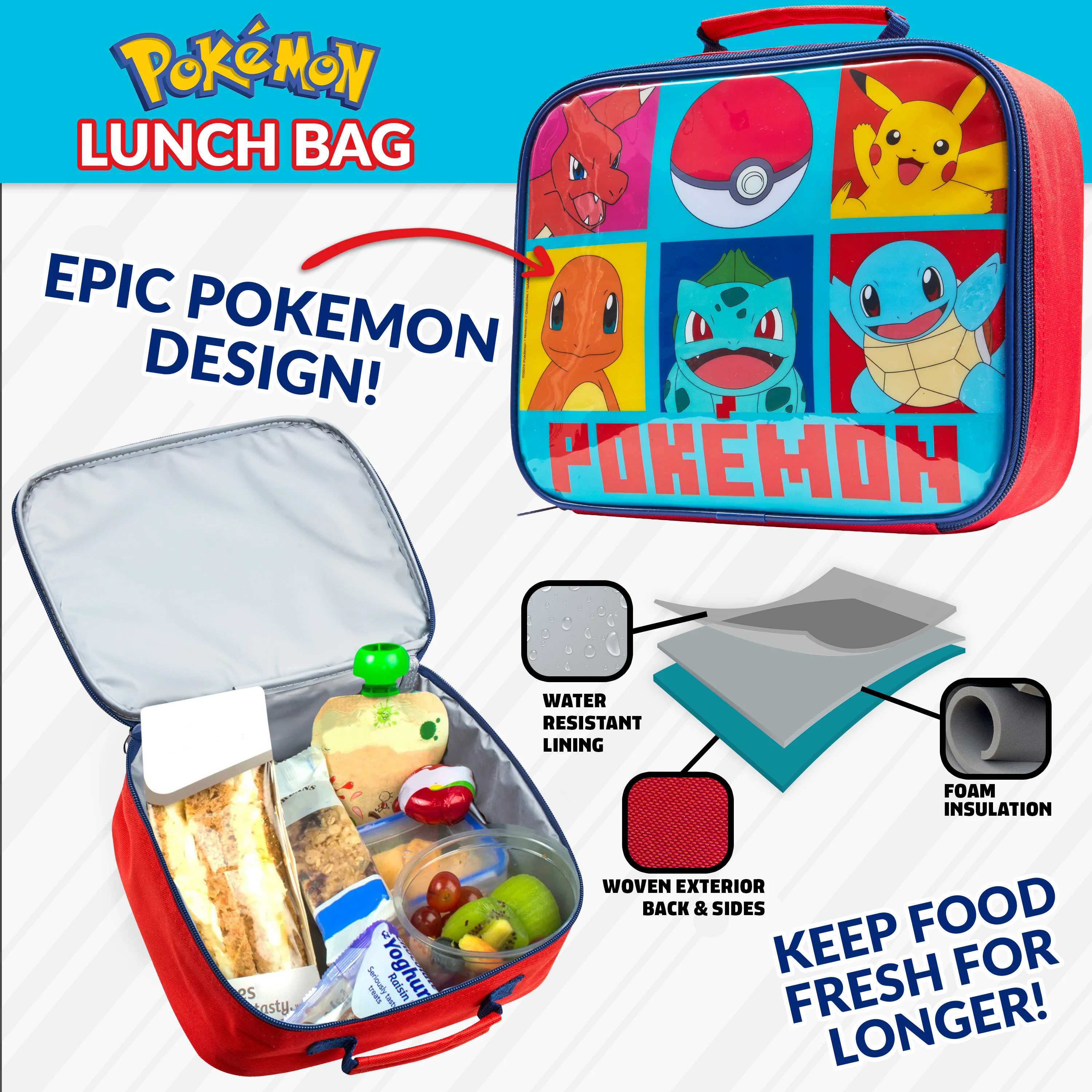 Pokemon Kids Insulated Lunch Bag, Box and Bottle, 3 Piece Set - Anime Gifts (Yellow) - Image 3