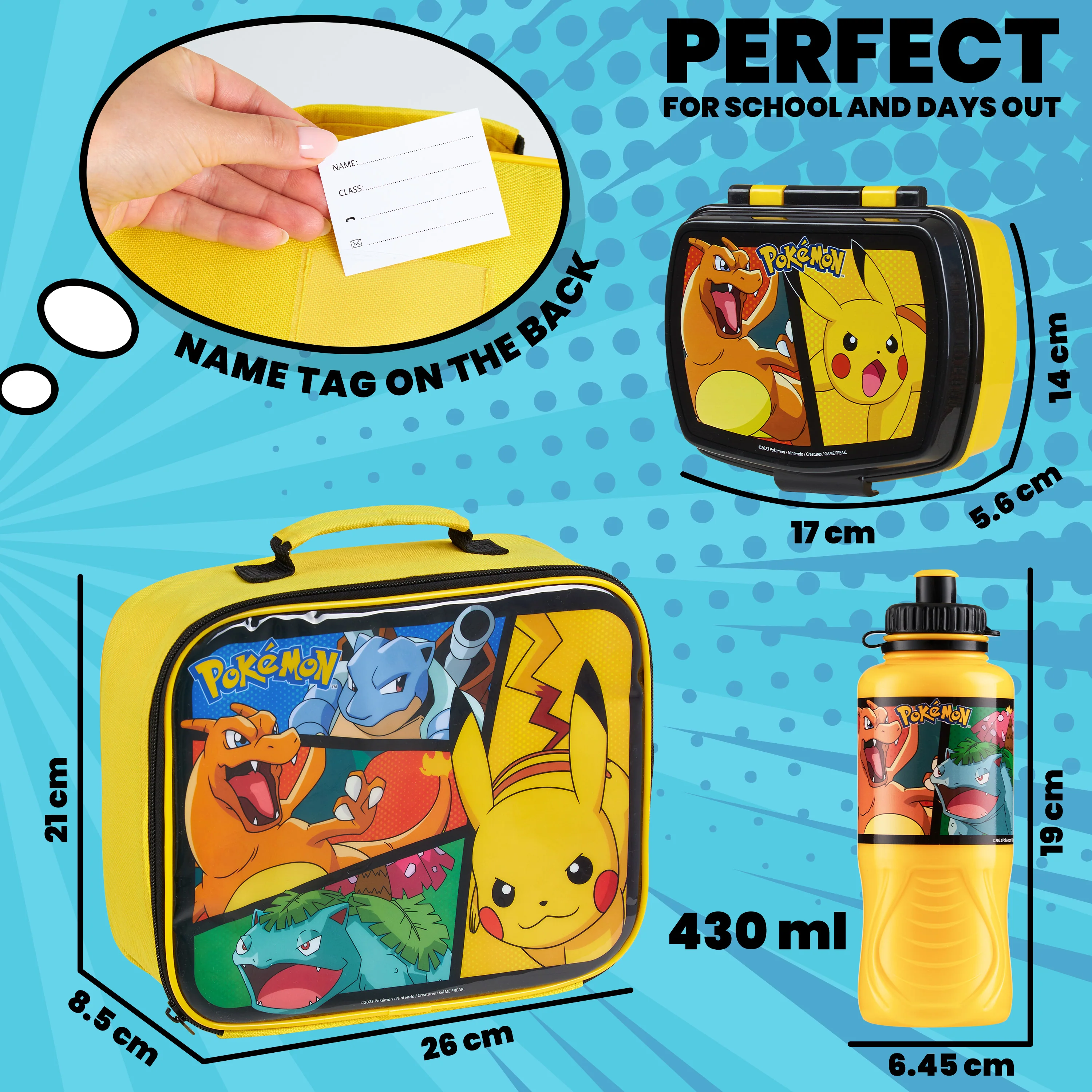 Pokemon Kids Insulated Lunch Bag, Box and Bottle, 3 Piece Set - Anime Gifts (Yellow) - Image 5