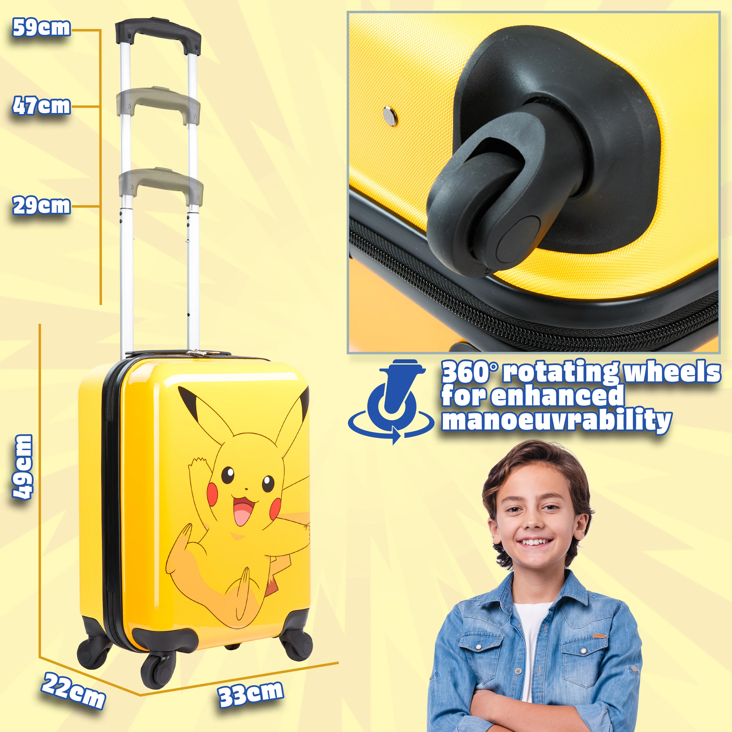 Pokemon Kids Suitcase with Wheels Carry On Travel Bag with Handle - Image 4