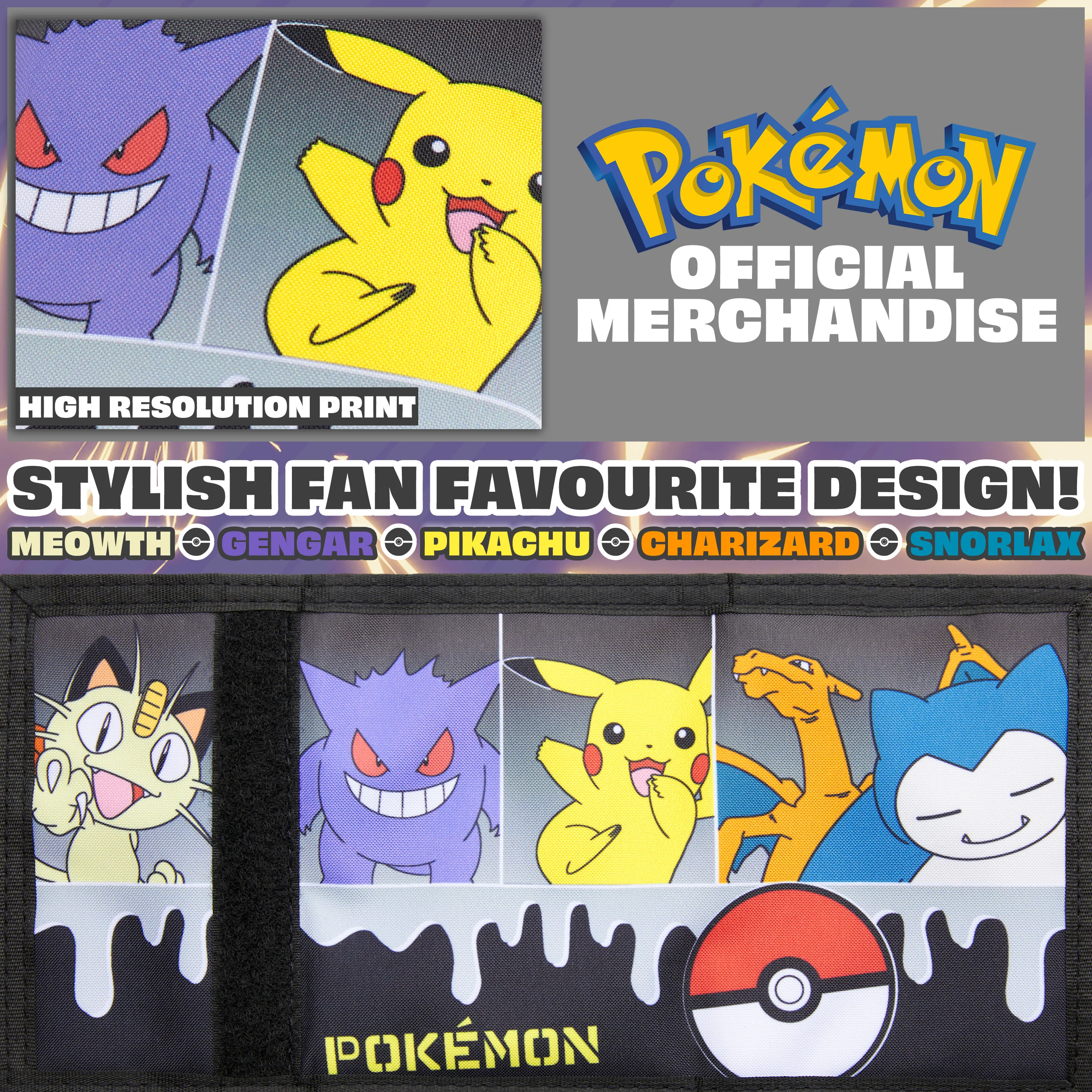 Pokemon Kids Trifold Wallet with Zipped Coin Compartment (Black/Yellow) - Image 4