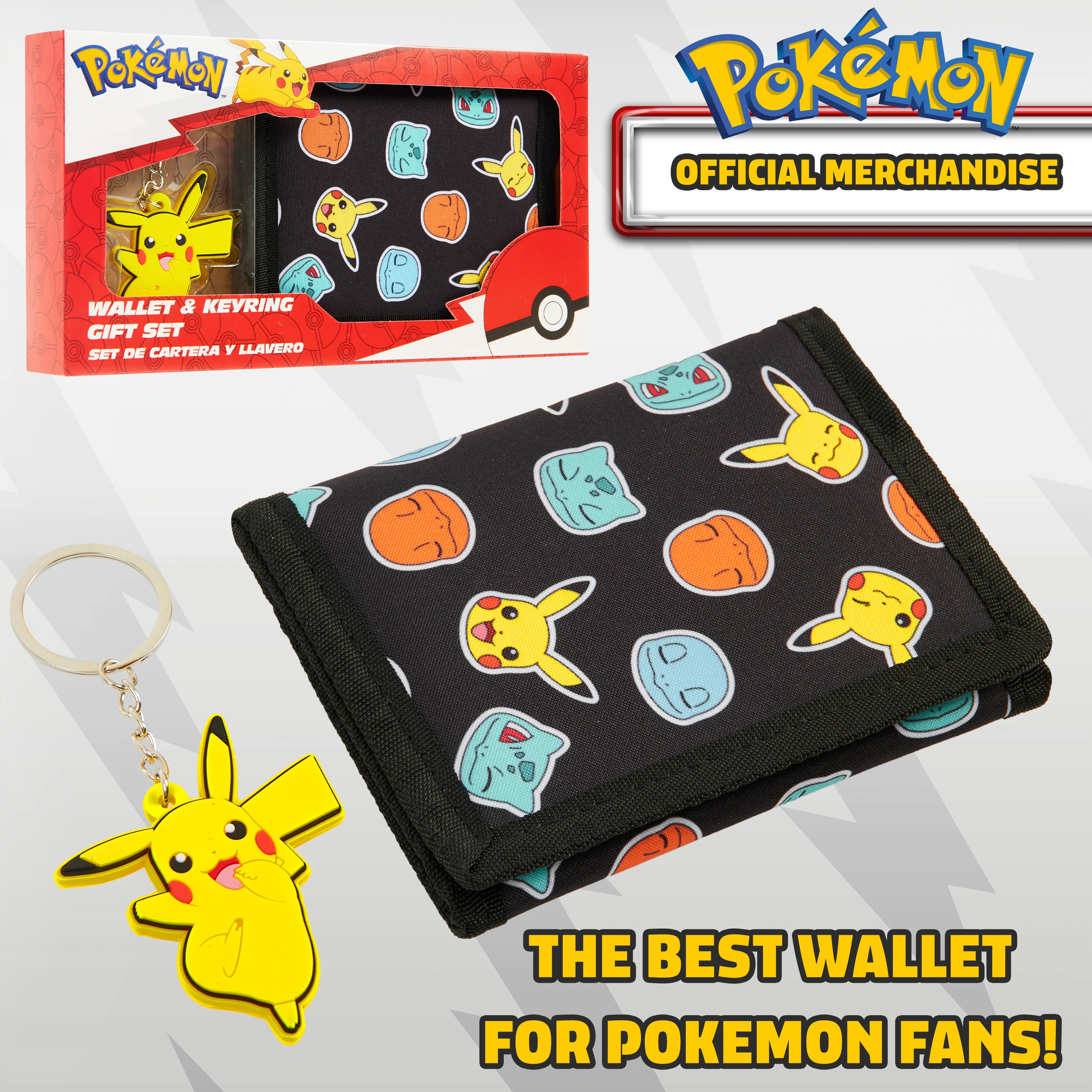 Pokemon Kids Wallet and Key Ring Set, Pikachu Trifold Wallet Gift Set - Image 7