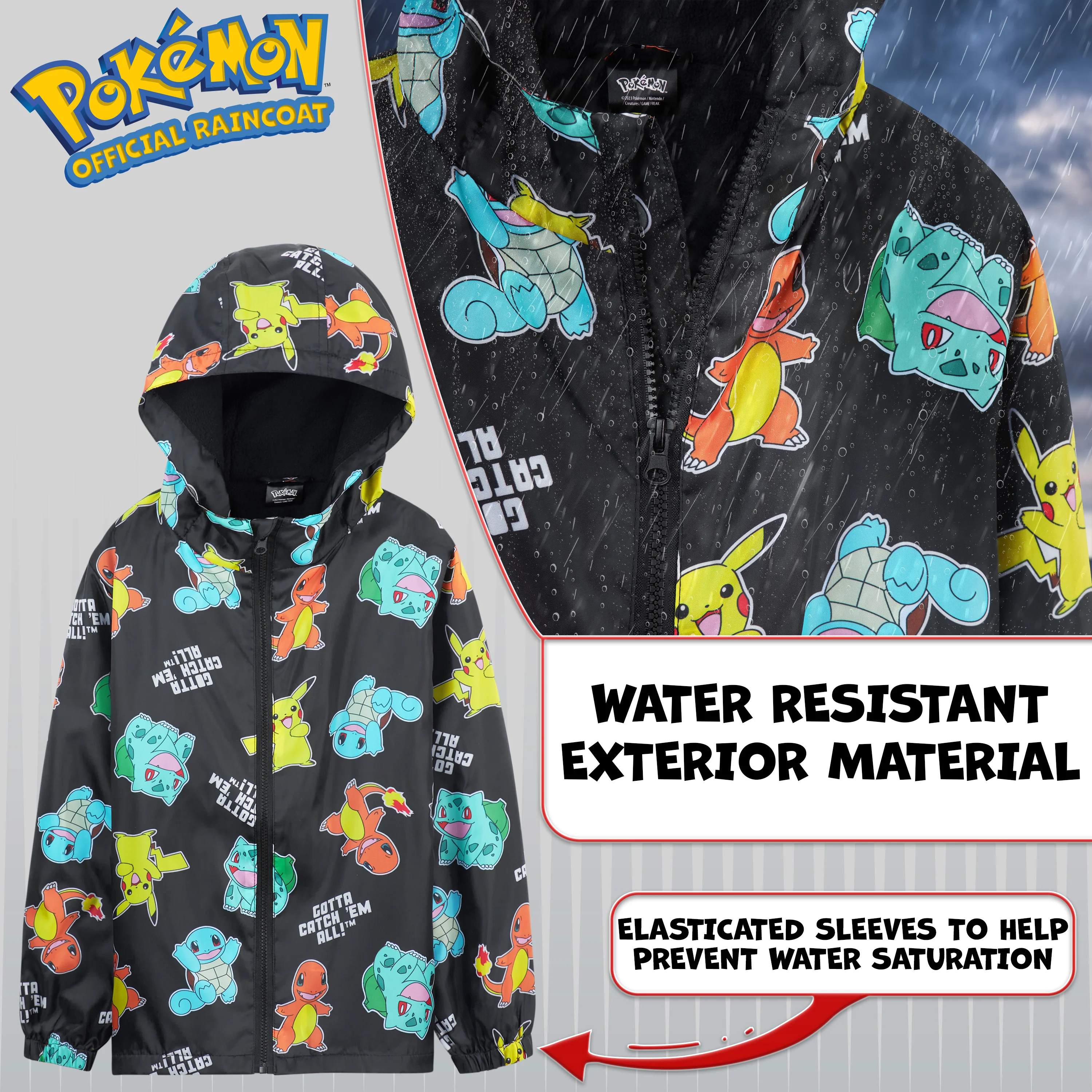 Pokemon Kids Waterproof Jacket  Fleece Lined Rain Coat - Image 3