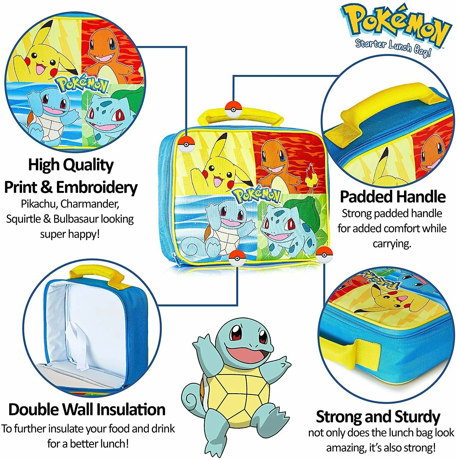 Pokemon Lunch Box Kids, Insulated Lunch Bag for School (Blue) - Image 4