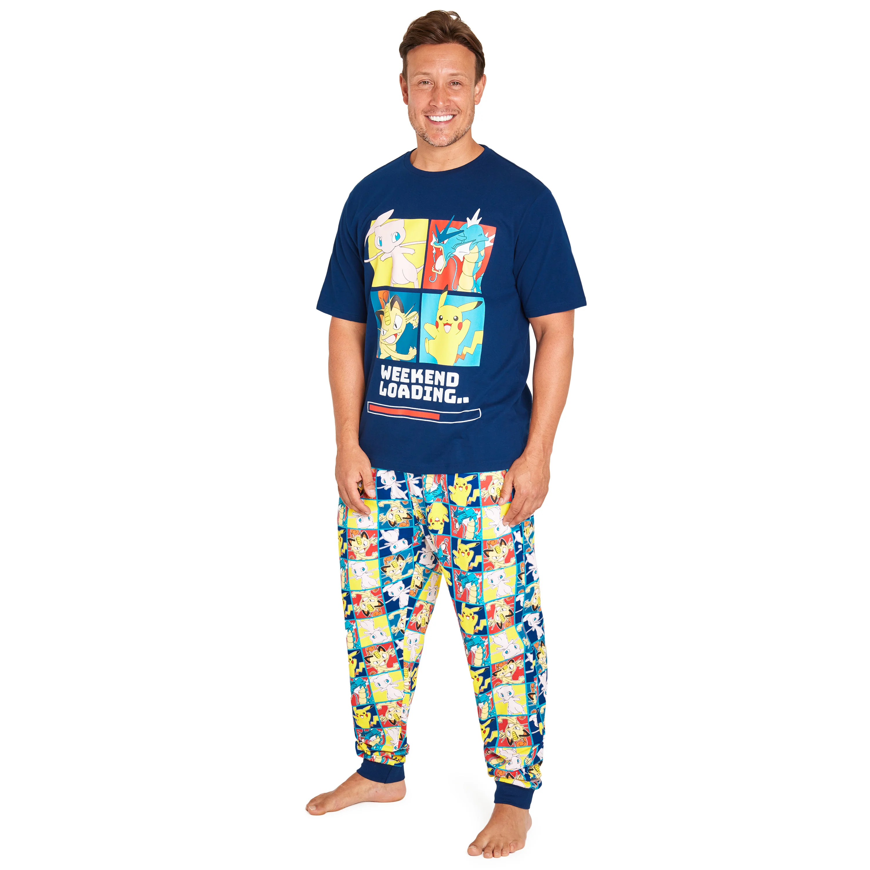 Pokemon Mens Pyjamas Set, Nightwear T-Shirt & Long Bottoms