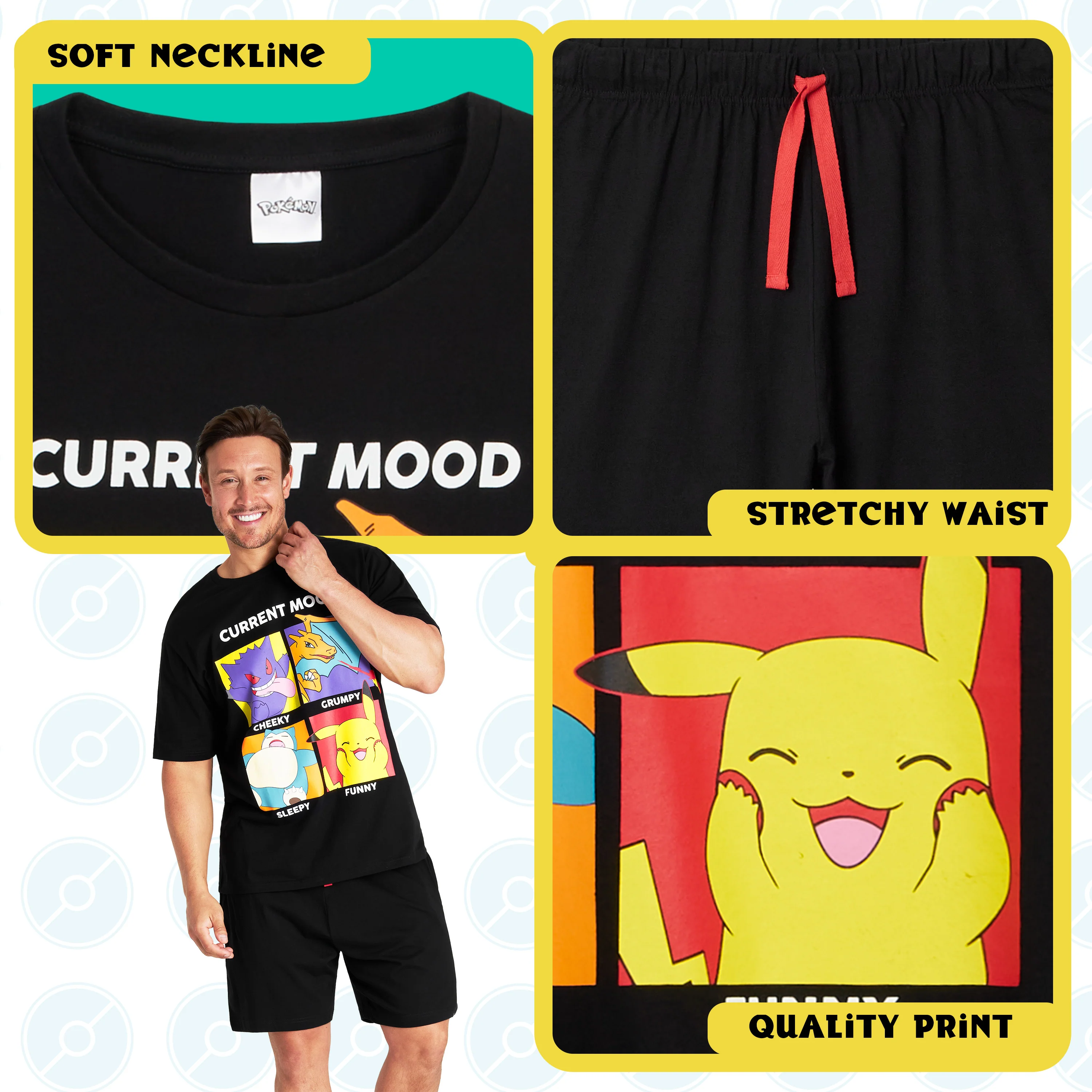 Pokemon Mens Pyjamas Set Summer Nightwear Shorts &T-Shirt Pyjamas for Men - Image 4