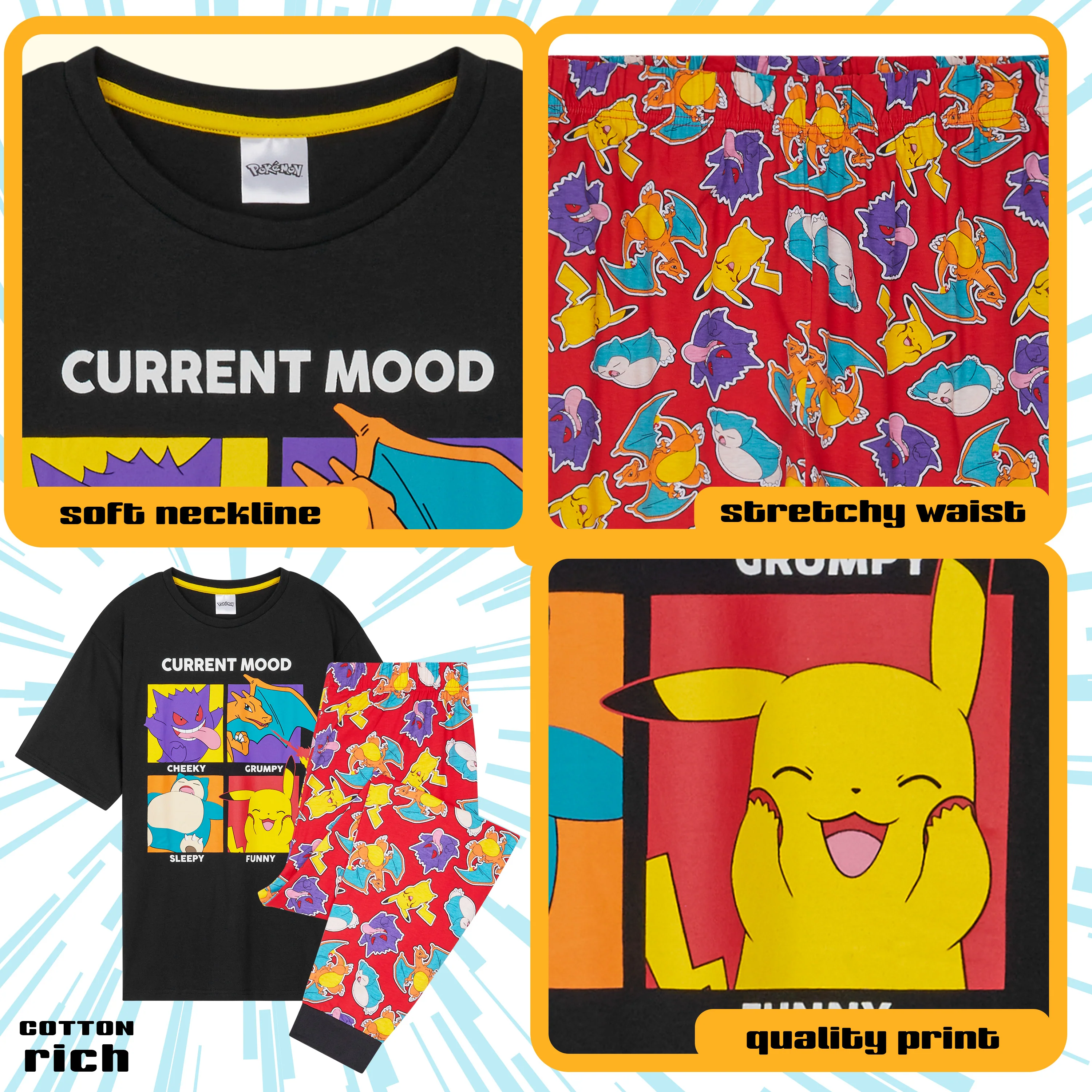 Pokemon Mens Pyjamas Set Nightwear T-Shirt & Long Bottoms PJs Lounge Wear for Men and Teenagers S-3XL - Gifts for Him - Image 5