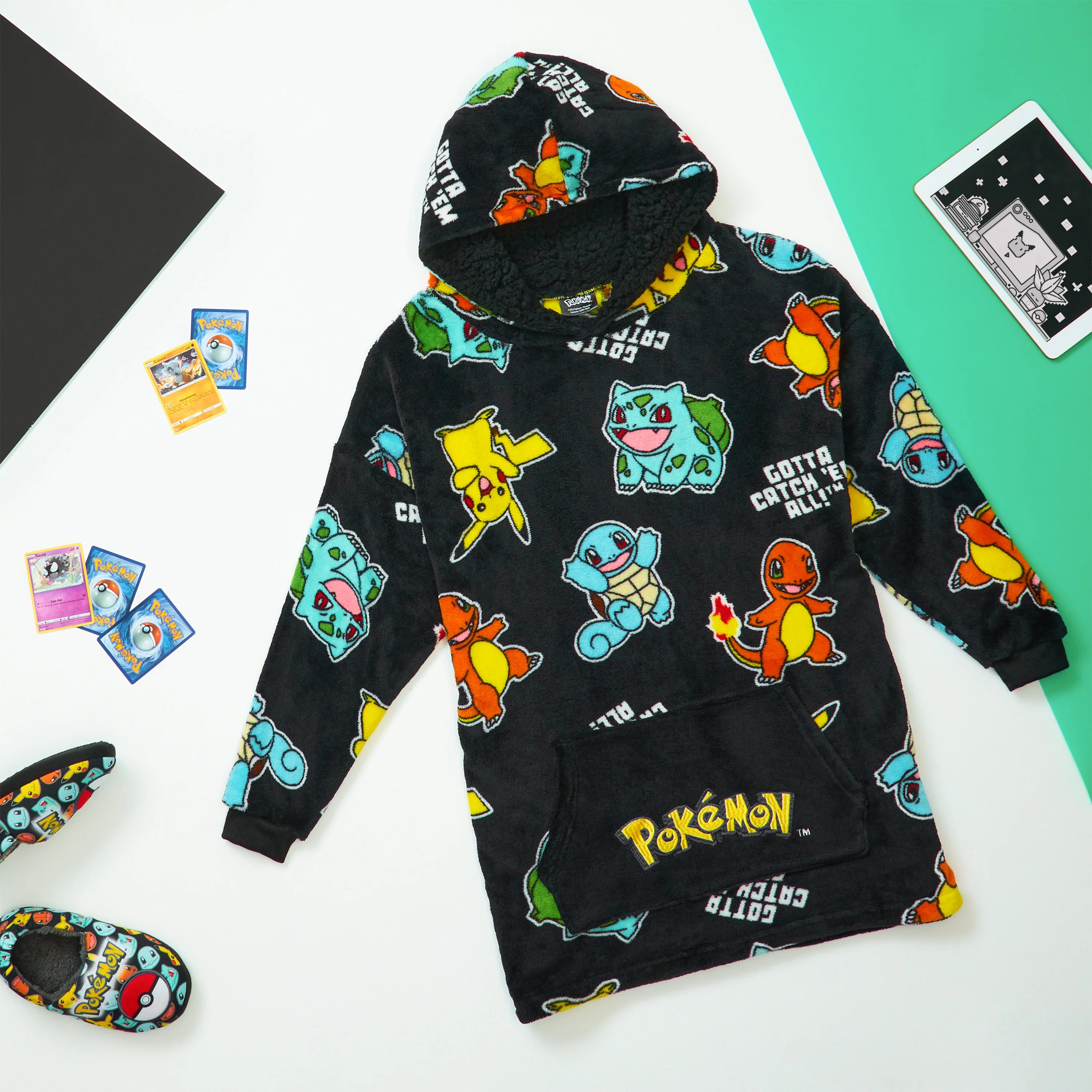 Pokemon Oversized Hoodie Blanket for Kids, Pikachu Gifts for Boys (Black Aop) - Image 3