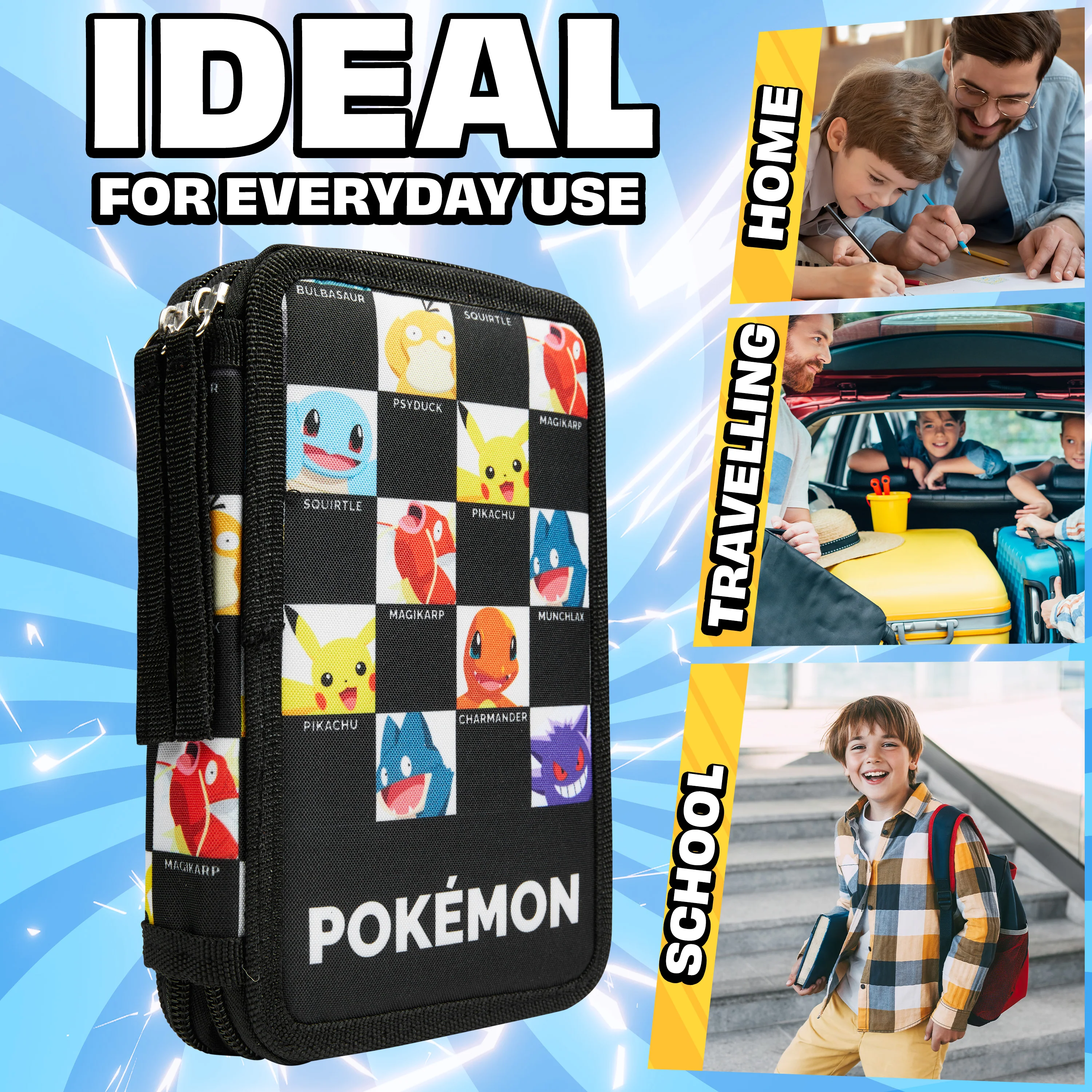 Pokémon Pencil Case for Kids Teen Filled with Anime School Supplies Stationery Set Pikachu Pen Case Multiple Compartments Drawing Writing Colouring Set (AOP Characters) - Image 3
