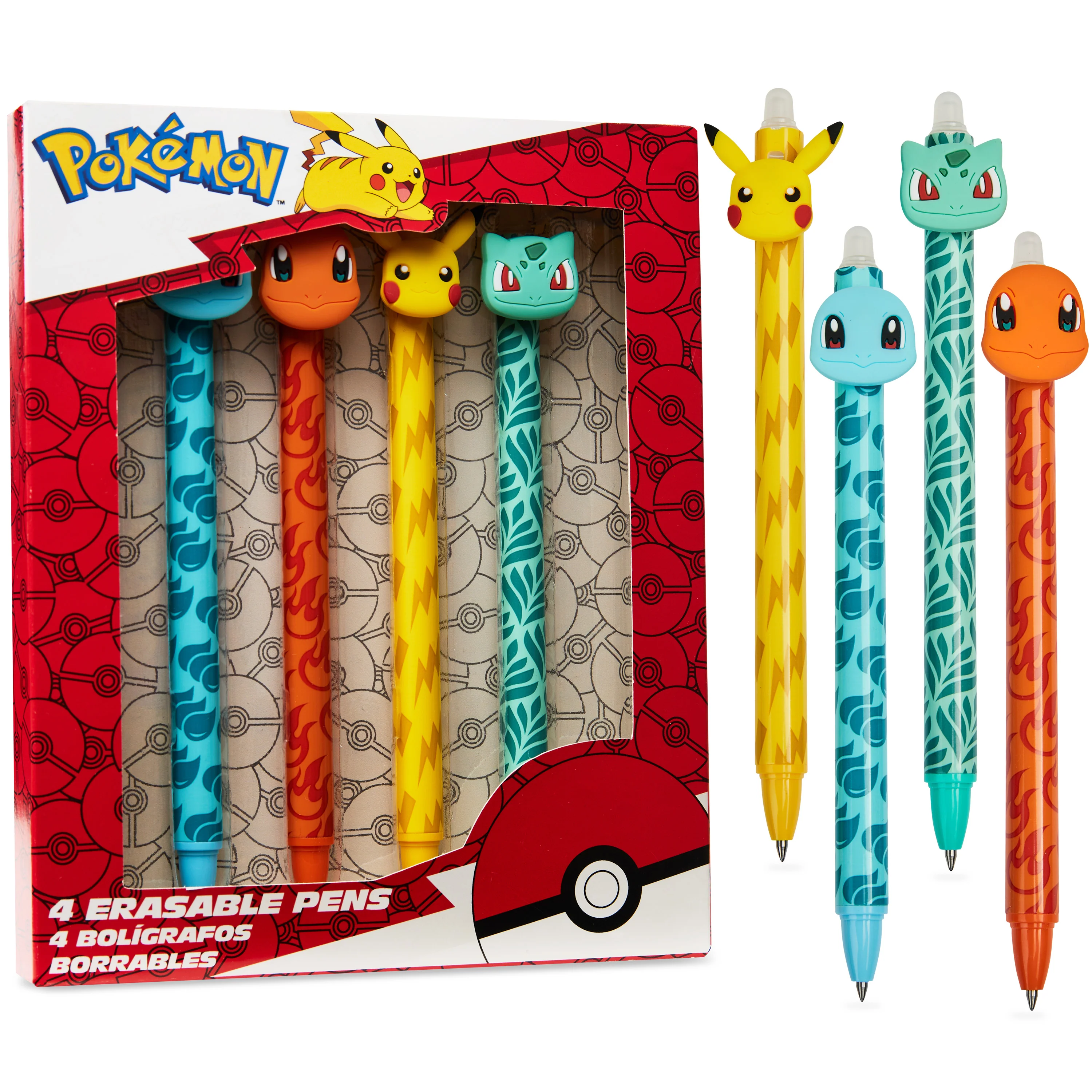 Pokemon Pens Set of 4 Erasable Pens Pikachu School Supplies Stationery Set Ballpoint Pens with Blue Ink Anime Gifts for Kids