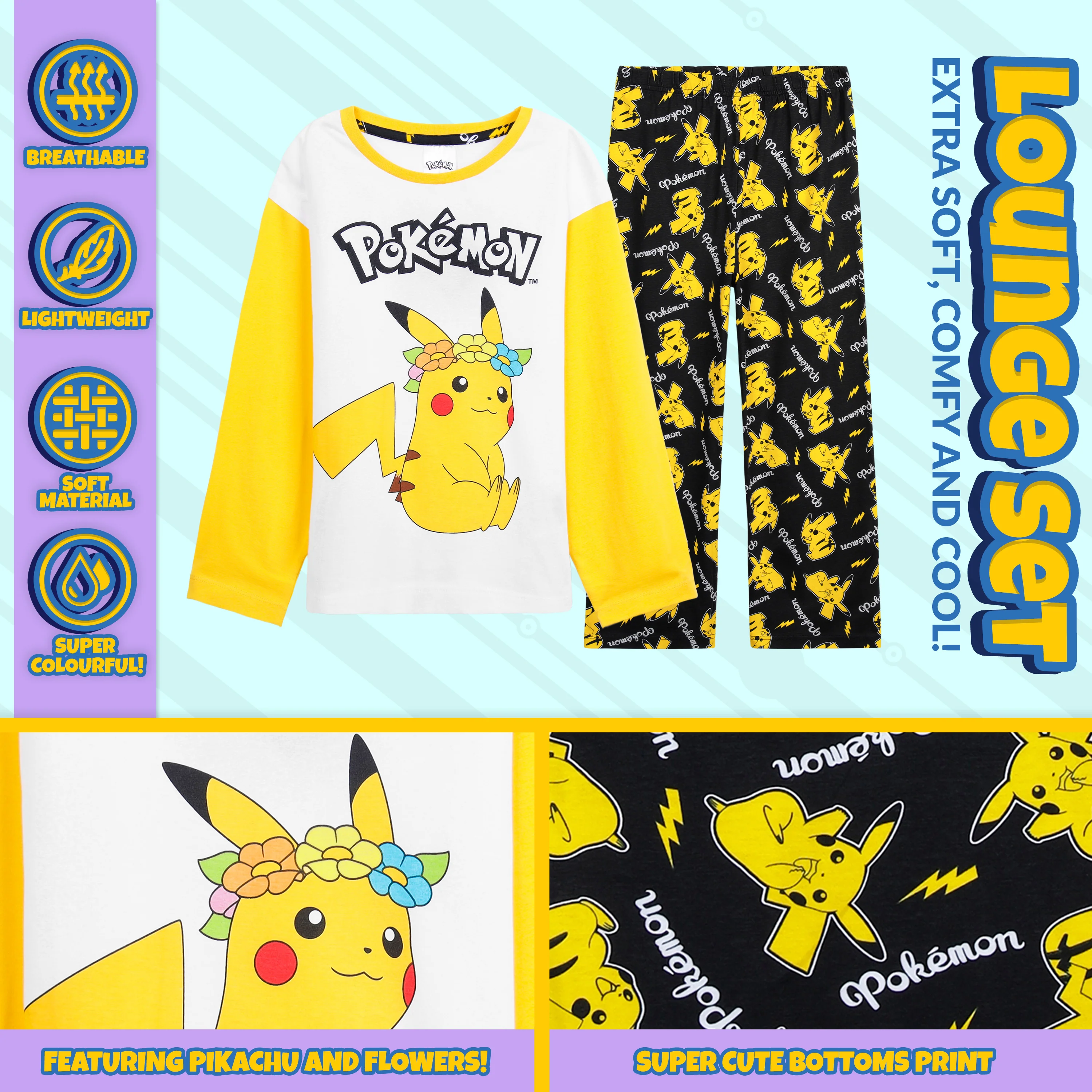 Pokemon Pyjamas for Girls, Pikachu Loungewear Set - Image 4
