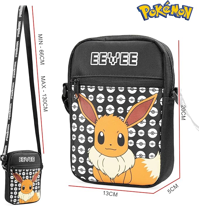 Pokemon Shoulder Bag Cross Body Bag for Kids - Adjustable Strap Kids - Eevee