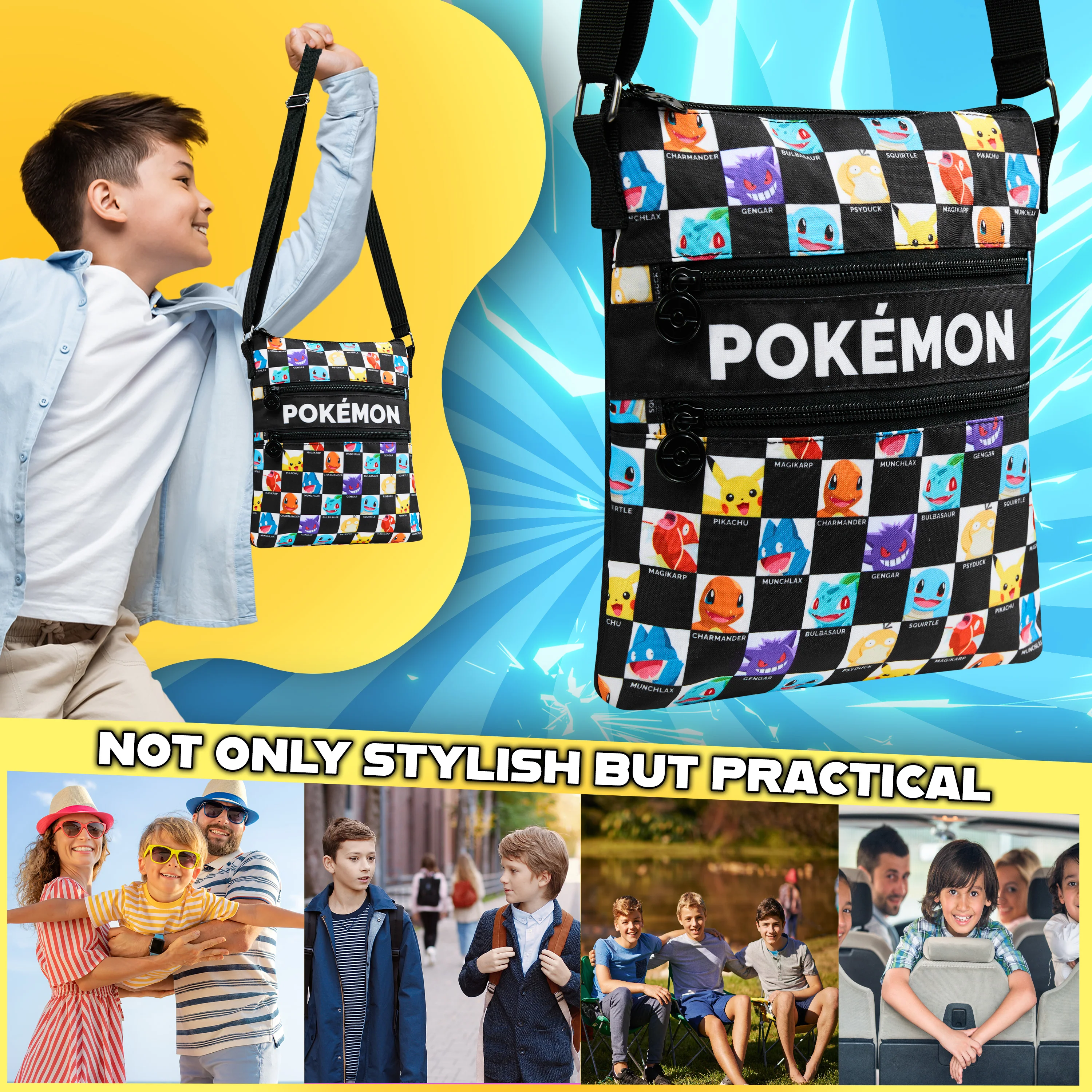 Pokemon Shoulder Bag for Kids & Teens Anime Cross Body Bag Pikachu Gengar Small Bag for Shopping Travel Holiday School for Phone Wallet Gifts for Kids - Image 3