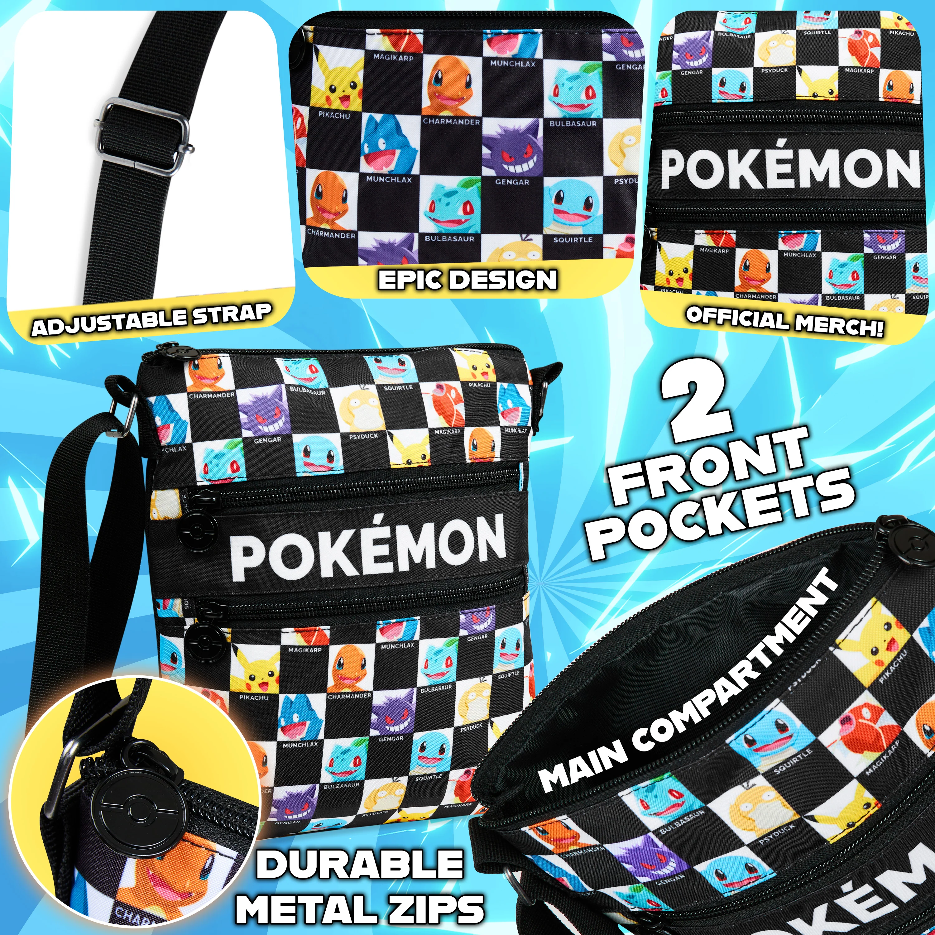 Pokemon Shoulder Bag for Kids & Teens Anime Cross Body Bag Pikachu Gengar Small Bag for Shopping Travel Holiday School for Phone Wallet Gifts for Kids - Image 4
