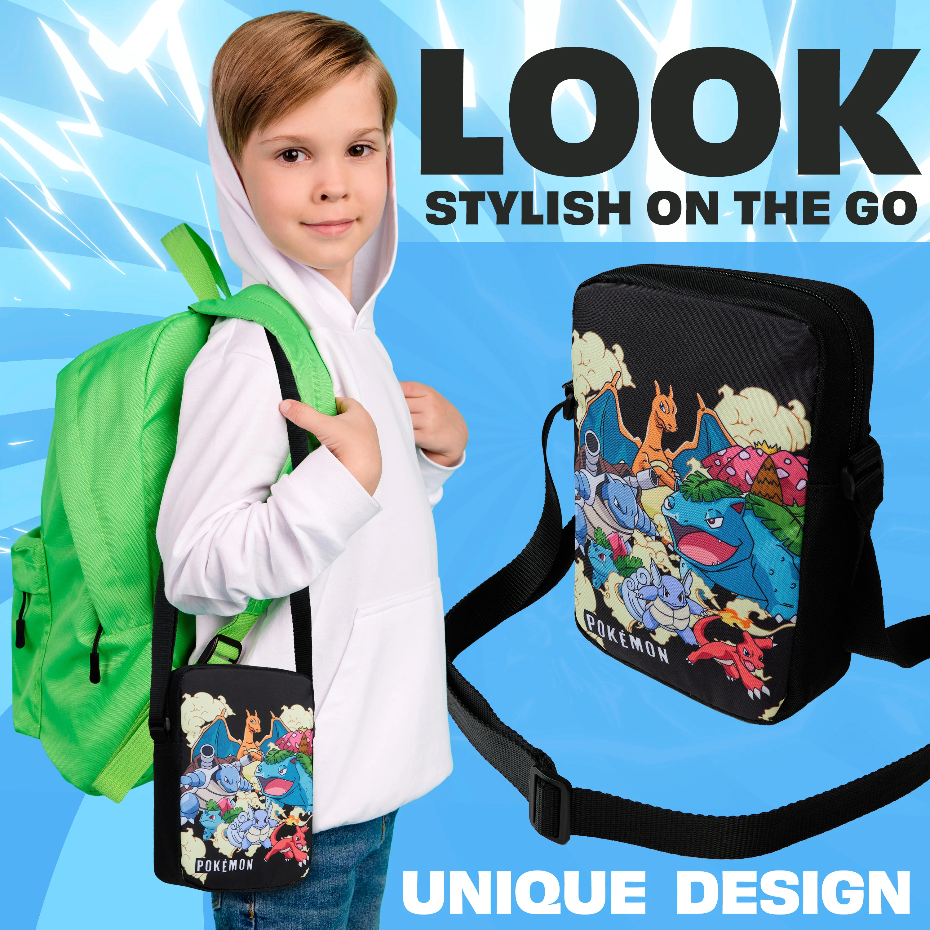 Pokemon Shoulder Bag for Kids & Teens Anime Cross Body Bag Pikachu Gengar Small Bag for Shopping Travel Holiday School for Phone Wallet Gifts for Kids - Image 2
