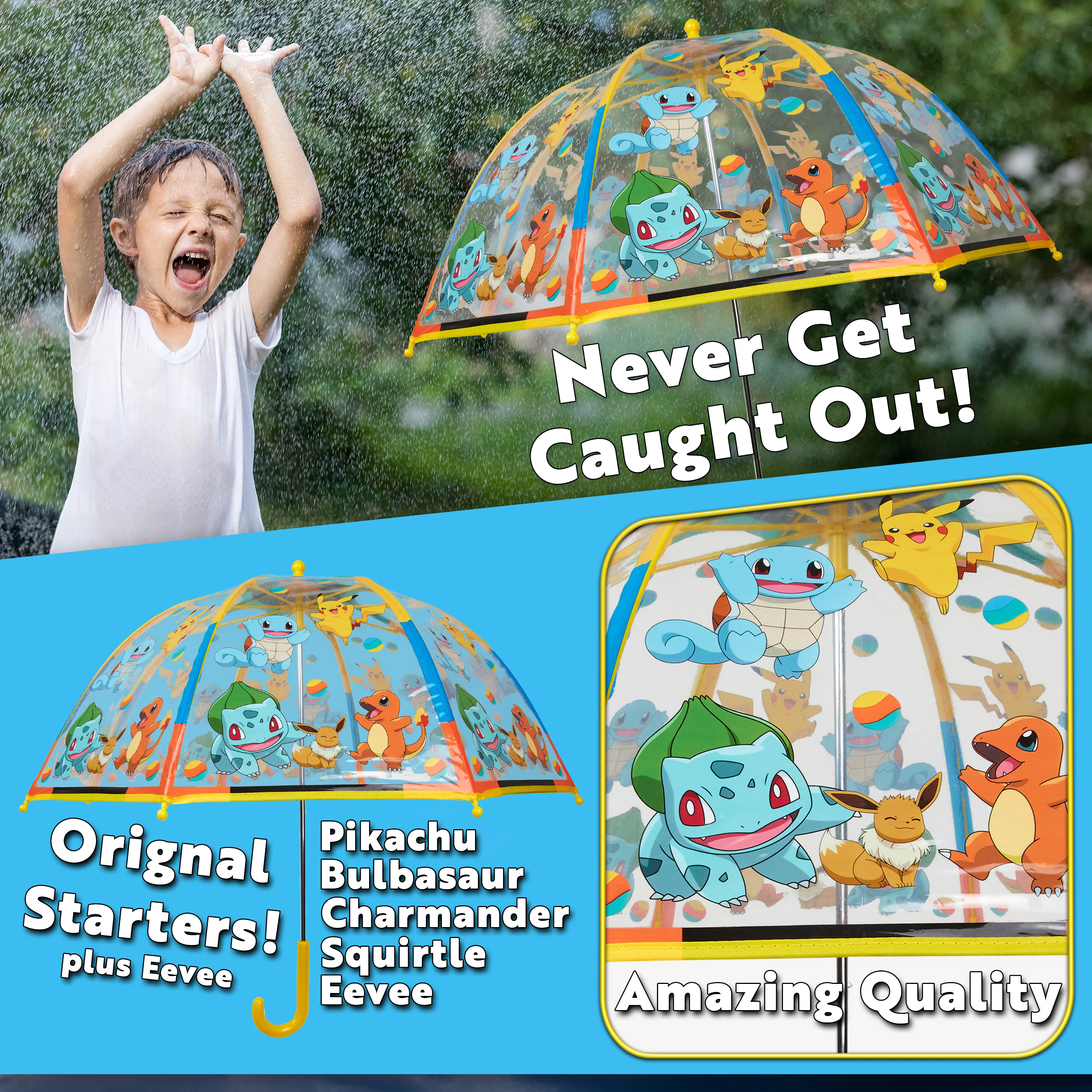Pokemon Stick Umbrella, Clear Dome Lightweight Kids Umbrella - Image 5