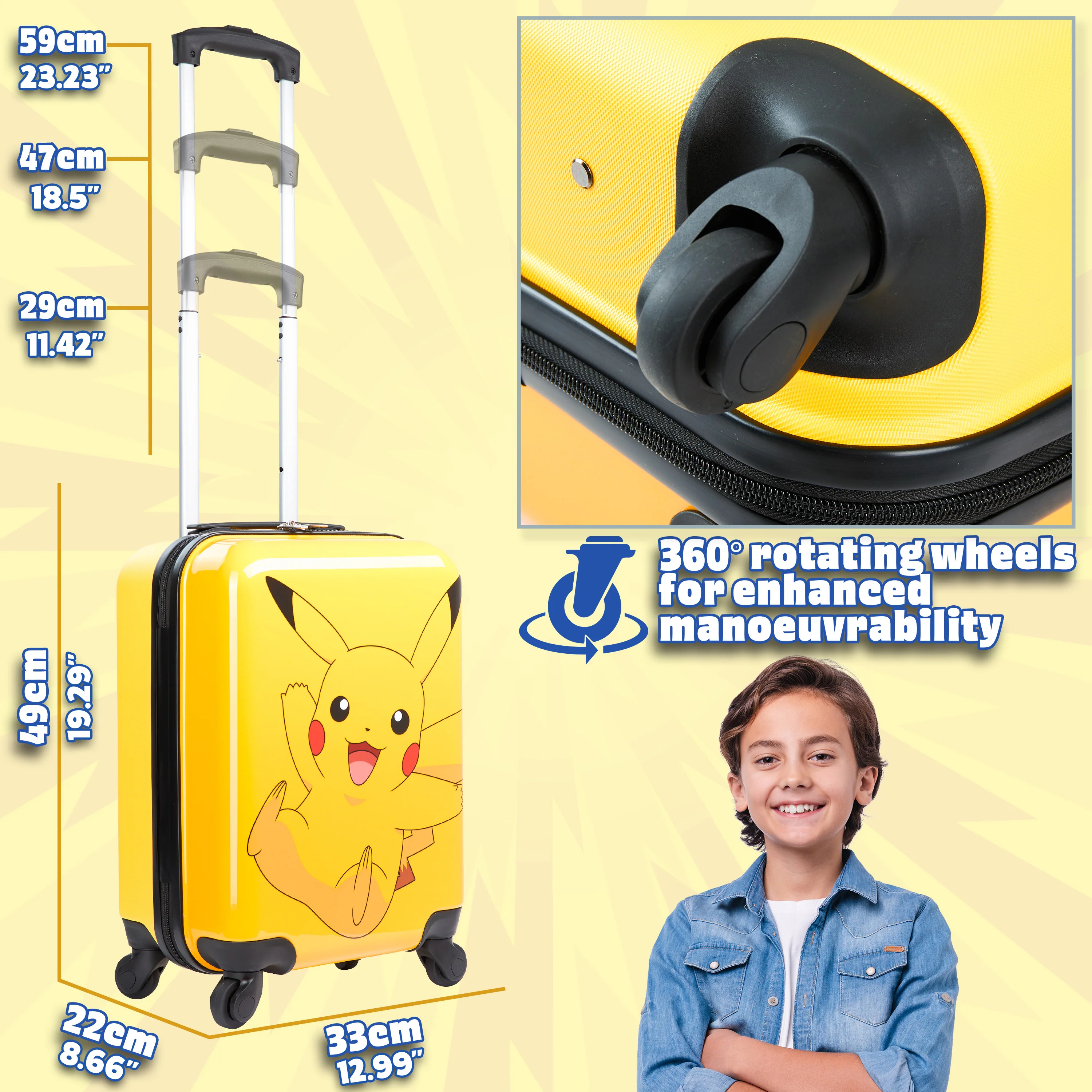 Pokemon Suitcase Kids Teens Hard Shell Luggage Pikachu Travel Case 4 Wheels - Image 4