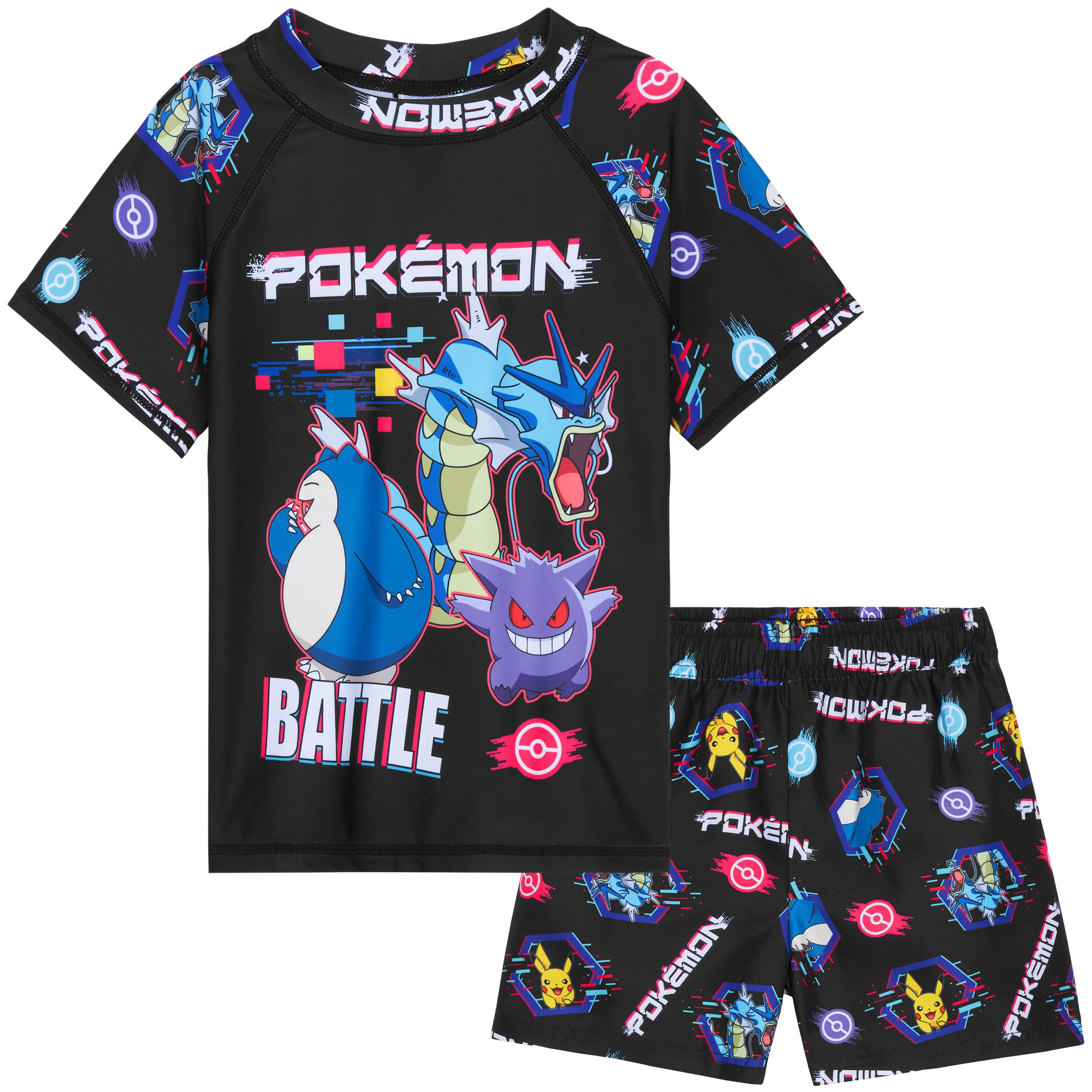 Pokemon Swimsuit Set for Boys Teens 2 Piece Anime Swimming Costume with Boys Swimming Shorts and Rash Vest for Swimming Pool Beach Trip Holiday Essentials
