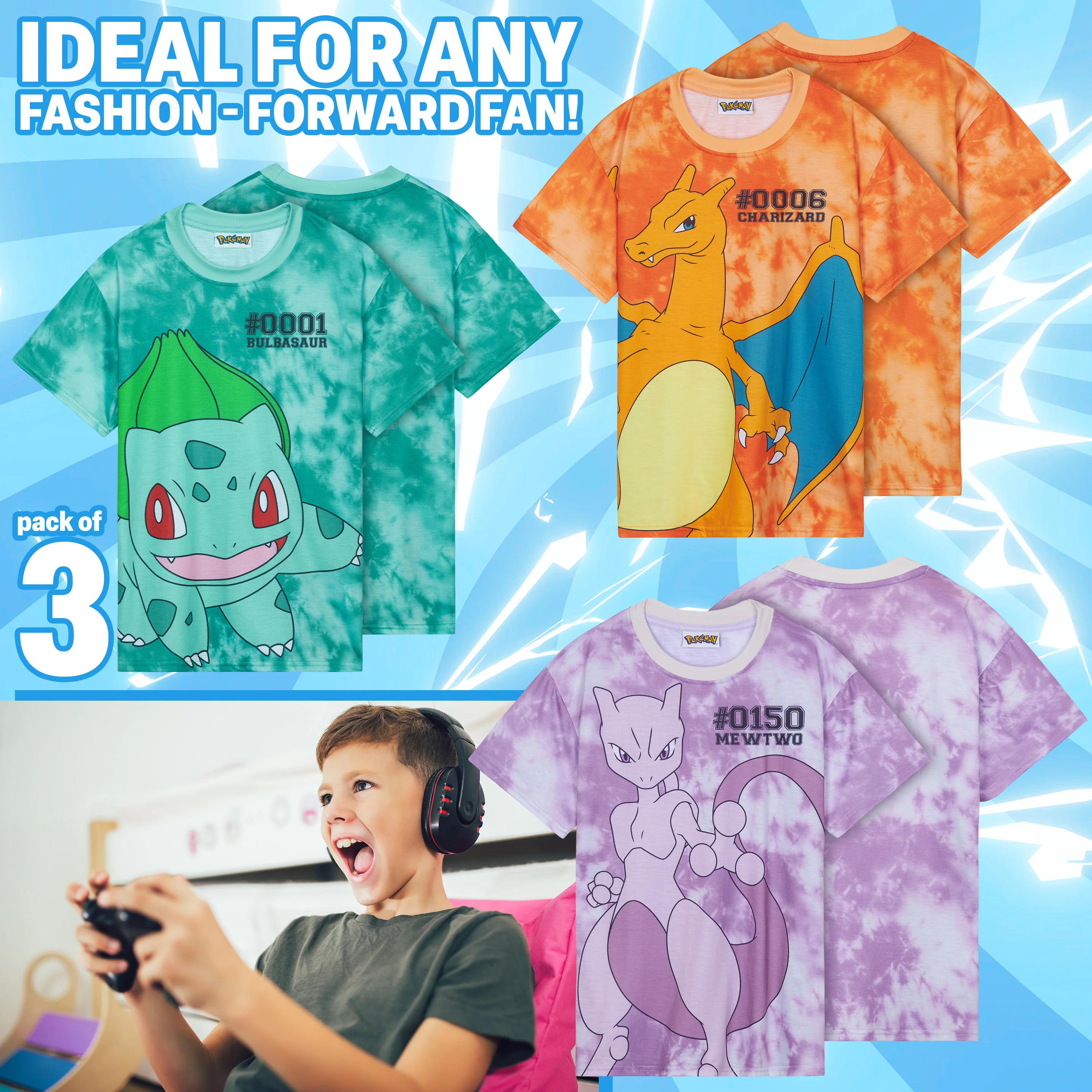 Pokemon T Shirt for Boys Teenagers Pikachu Top Pack of 1 or 3 Pack Short Sleeved Tee Soft Breathable Casual Anime Gifts for Boys - Image 2