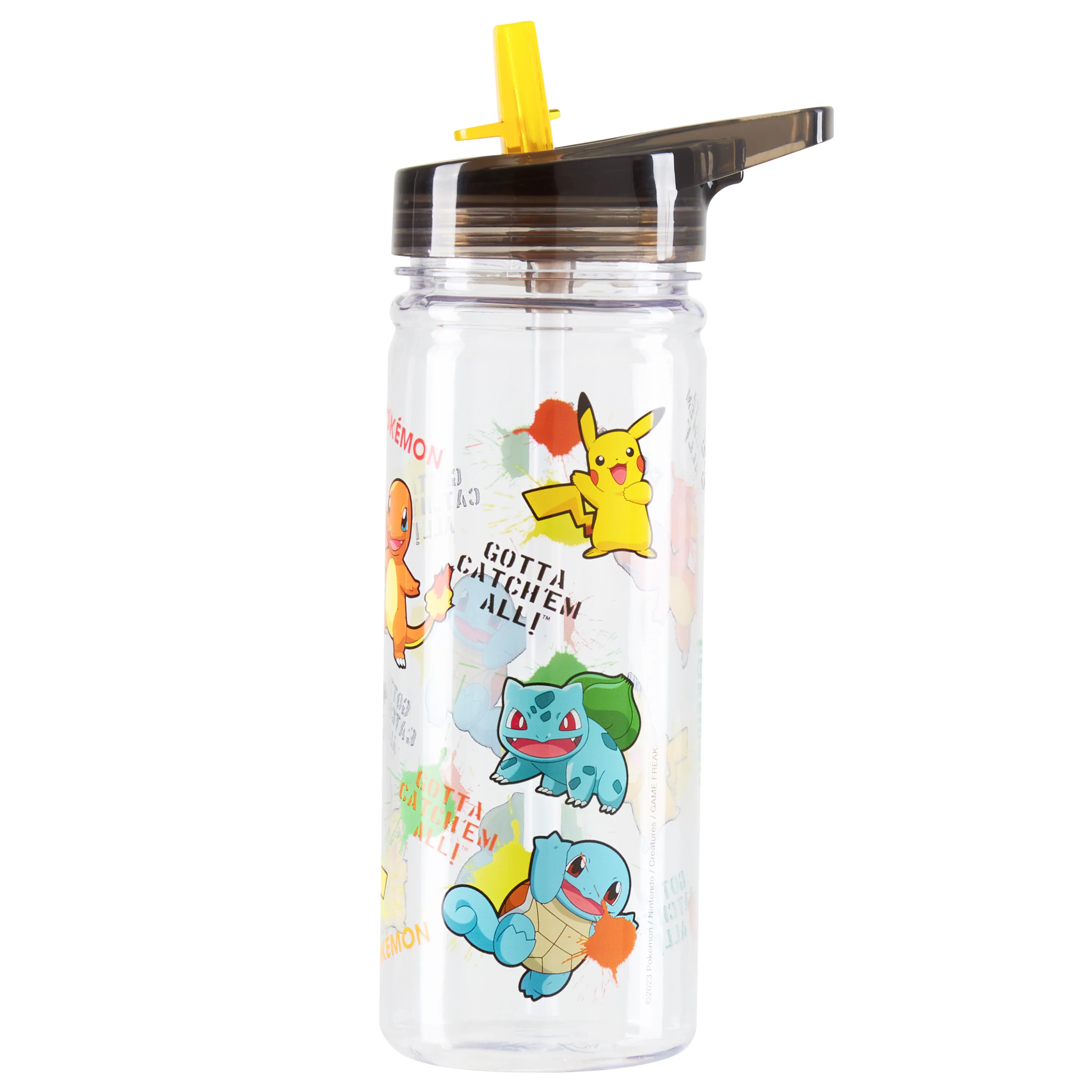 Pokemon Water Bottle with Straw, 580ml Plastic Kids Travel Drink Bottle