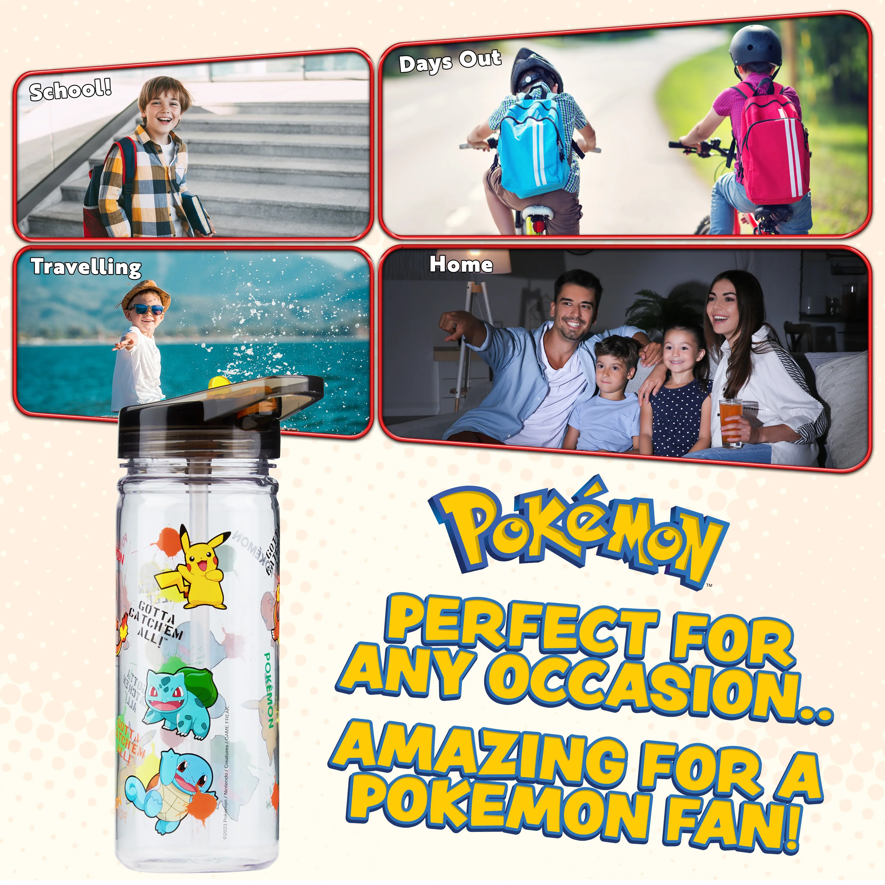 Pokemon Water Bottle with Straw, 580ml Plastic Kids Travel Drink Bottle - Image 5