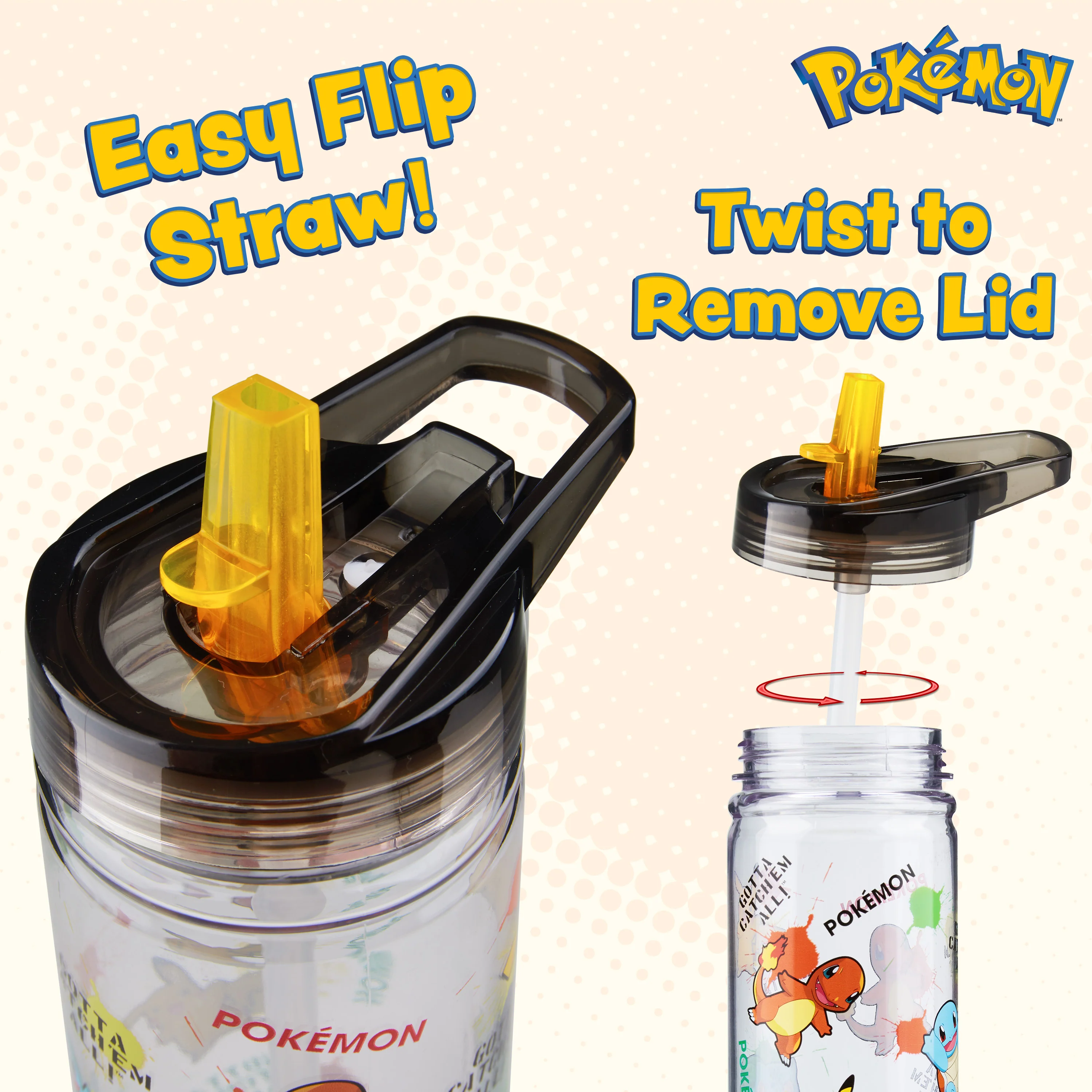Pokemon Water Bottle with Straw, 580ml Plastic Kids Travel Drink Bottle - Image 6