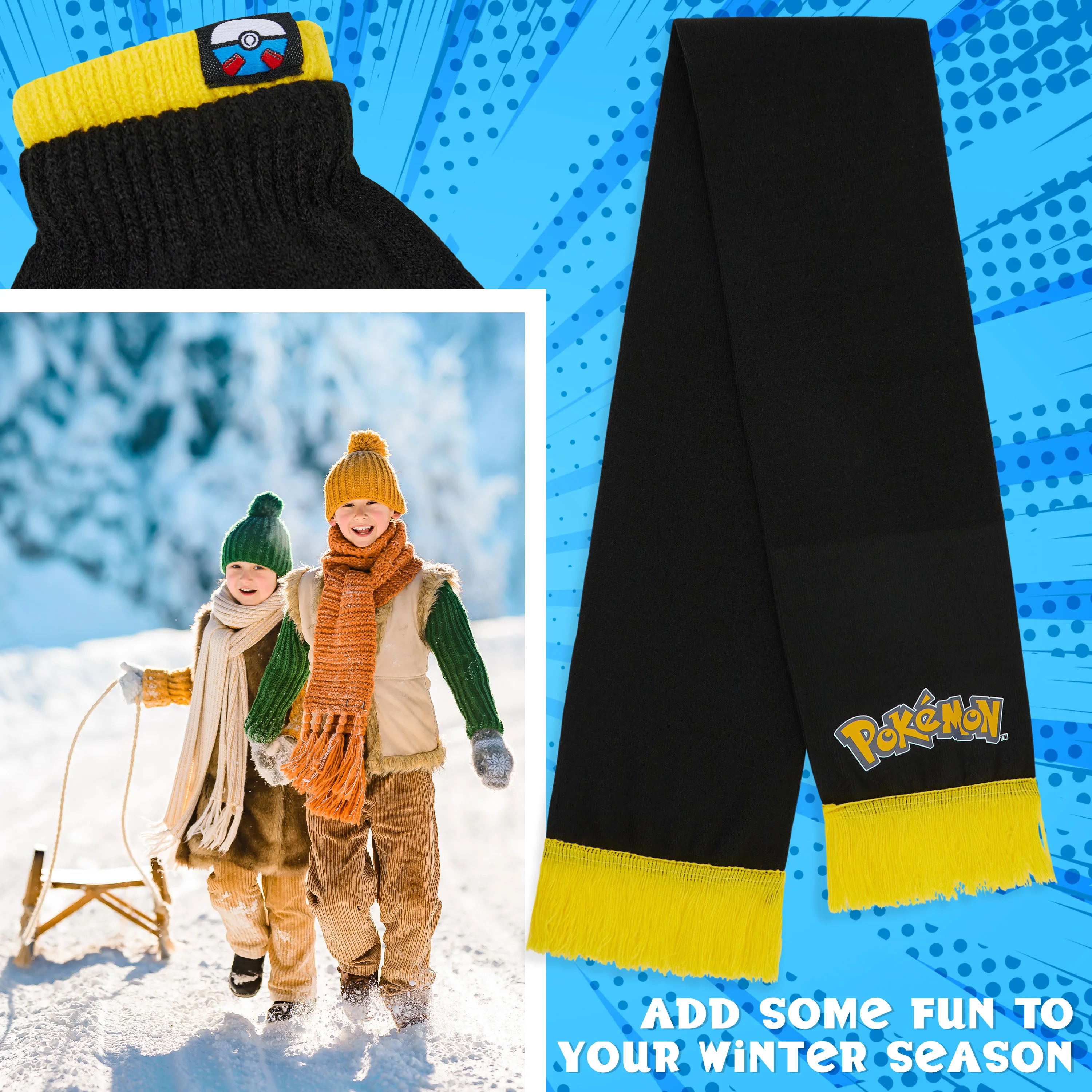 Pokemon Winter Accessories Set for Boys 4-12 Years, 3 Pcs Beanie Scarf & Gloves - Image 3