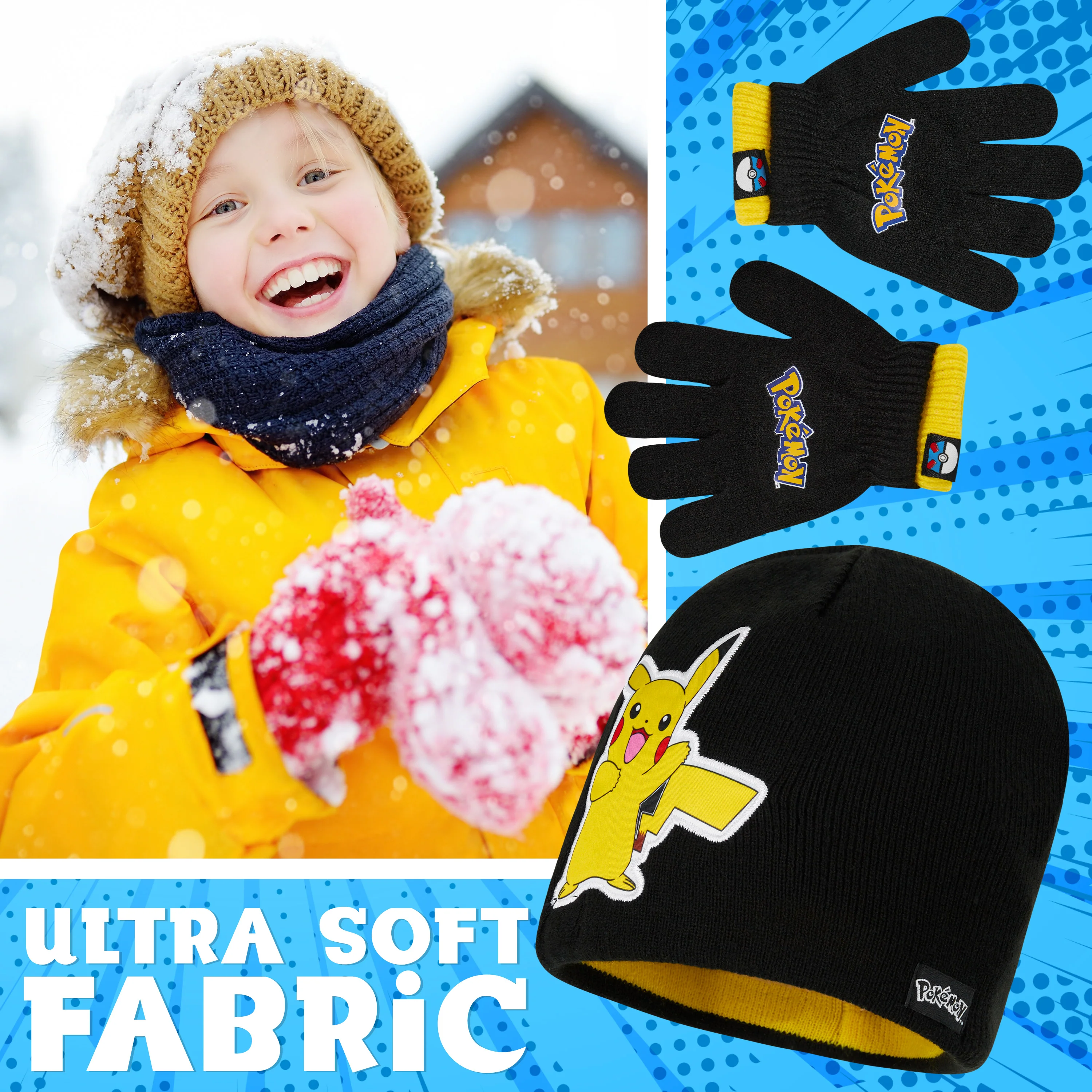 Pokemon Winter Accessories Set for Boys 4-12 Years, 3 Pcs Beanie Scarf & Gloves - Image 4