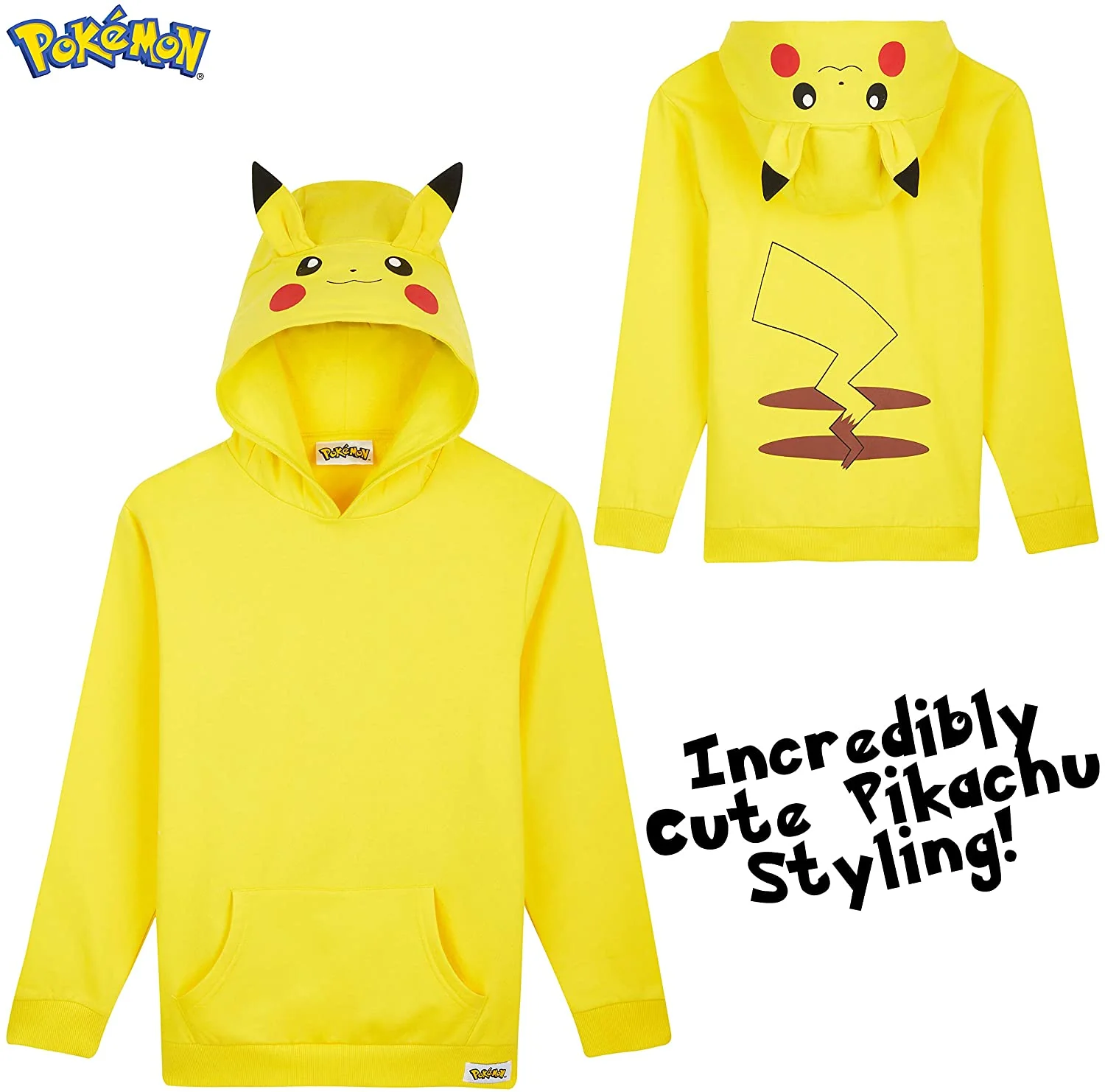 Pokémon Yellow Hoodie Kids, Pikachu Sweatshirt Cotton with 3D Ears Boys Teens - Image 4