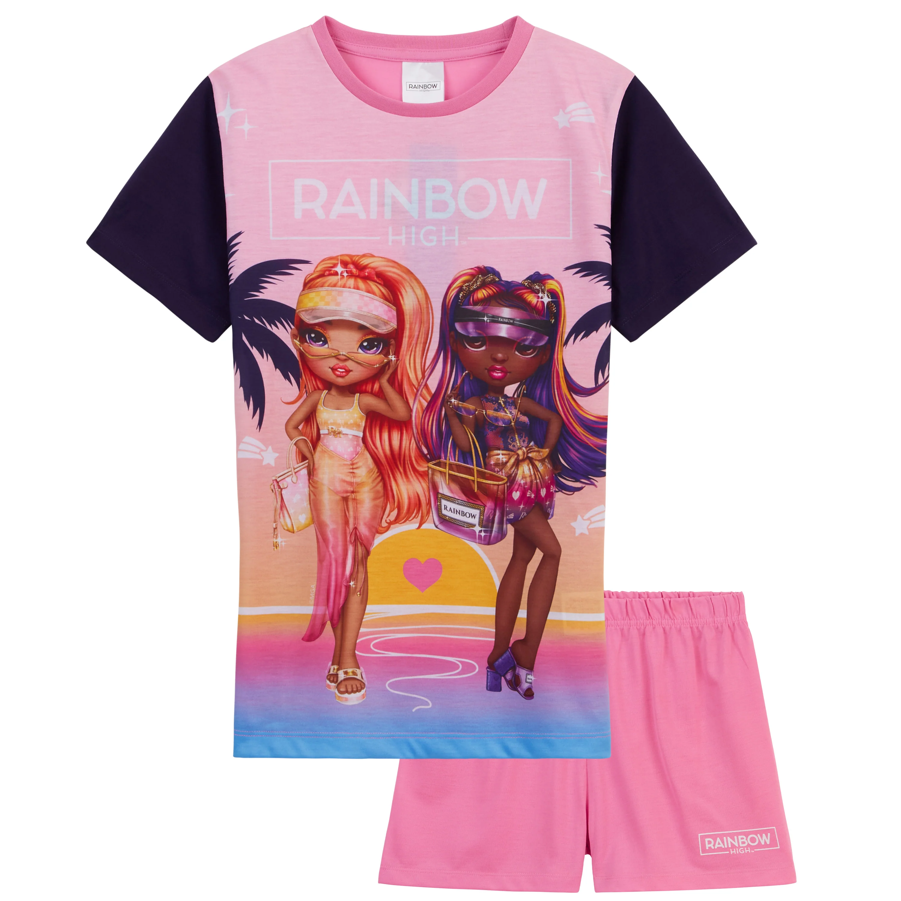 Rainbow High PJs for Girls Summer T-Shirt and Short Girls Pyjamas