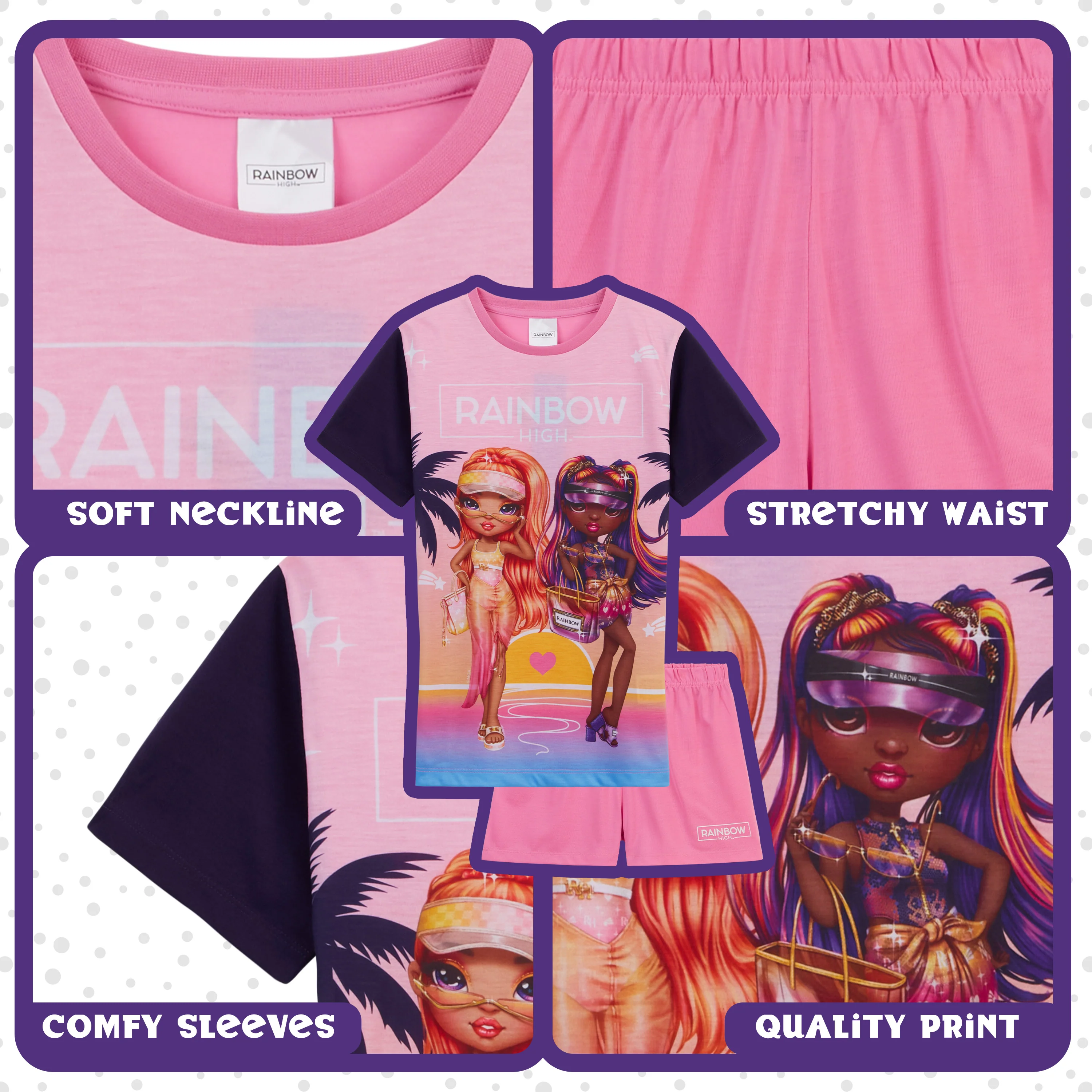 Rainbow High PJs for Girls Summer T-Shirt and Short Girls Pyjamas - Image 4