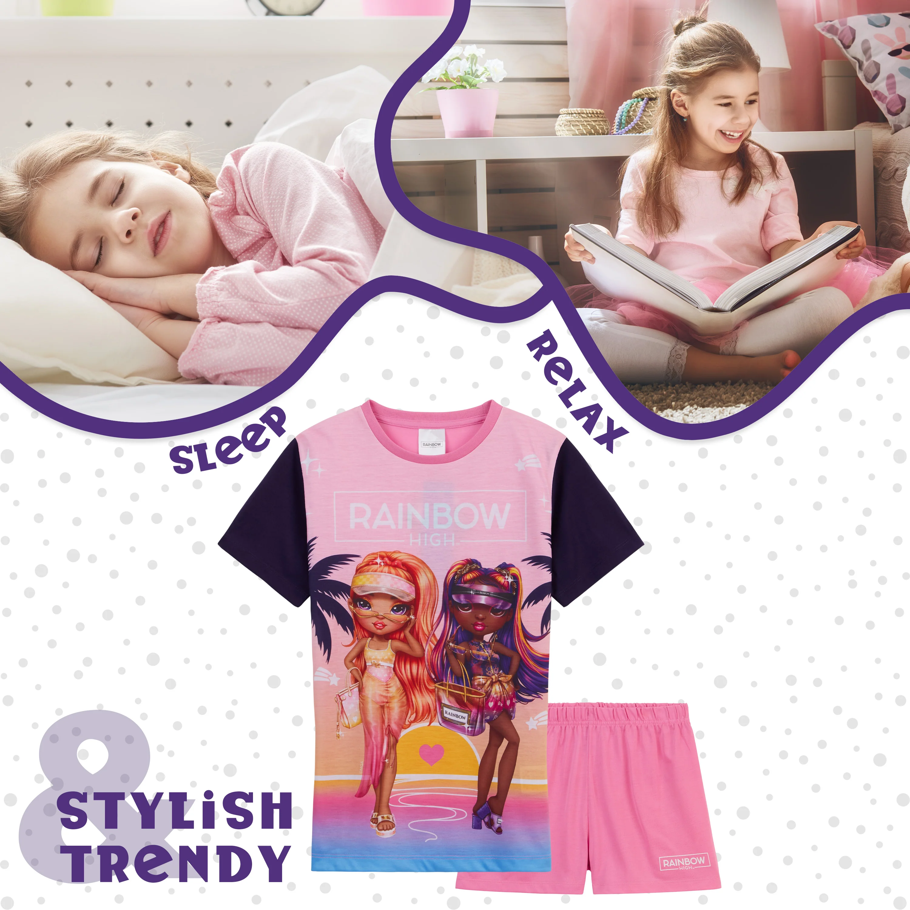 Rainbow High PJs for Girls Summer T-Shirt and Short Girls Pyjamas - Image 5