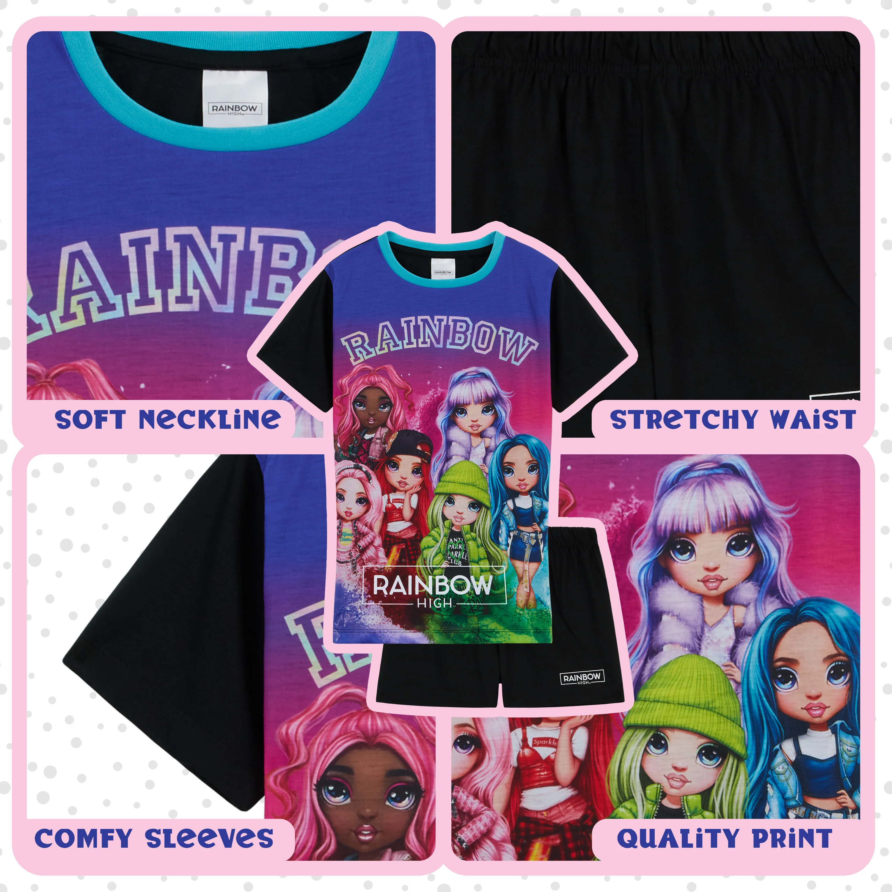 Rainbow High PJs for Girls Summer T-Shirt and Short Girls Pyjamas - Image 4