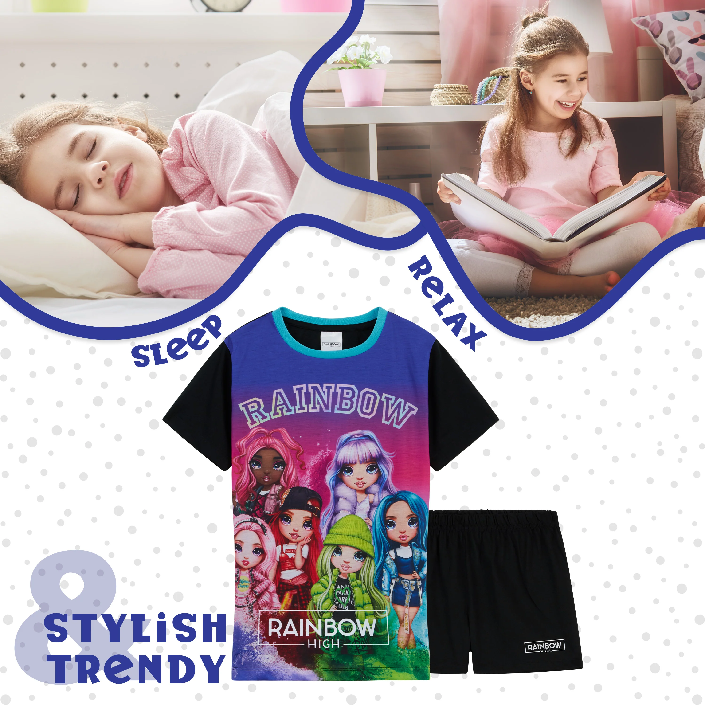 Rainbow High PJs for Girls Summer T-Shirt and Short Girls Pyjamas - Image 5