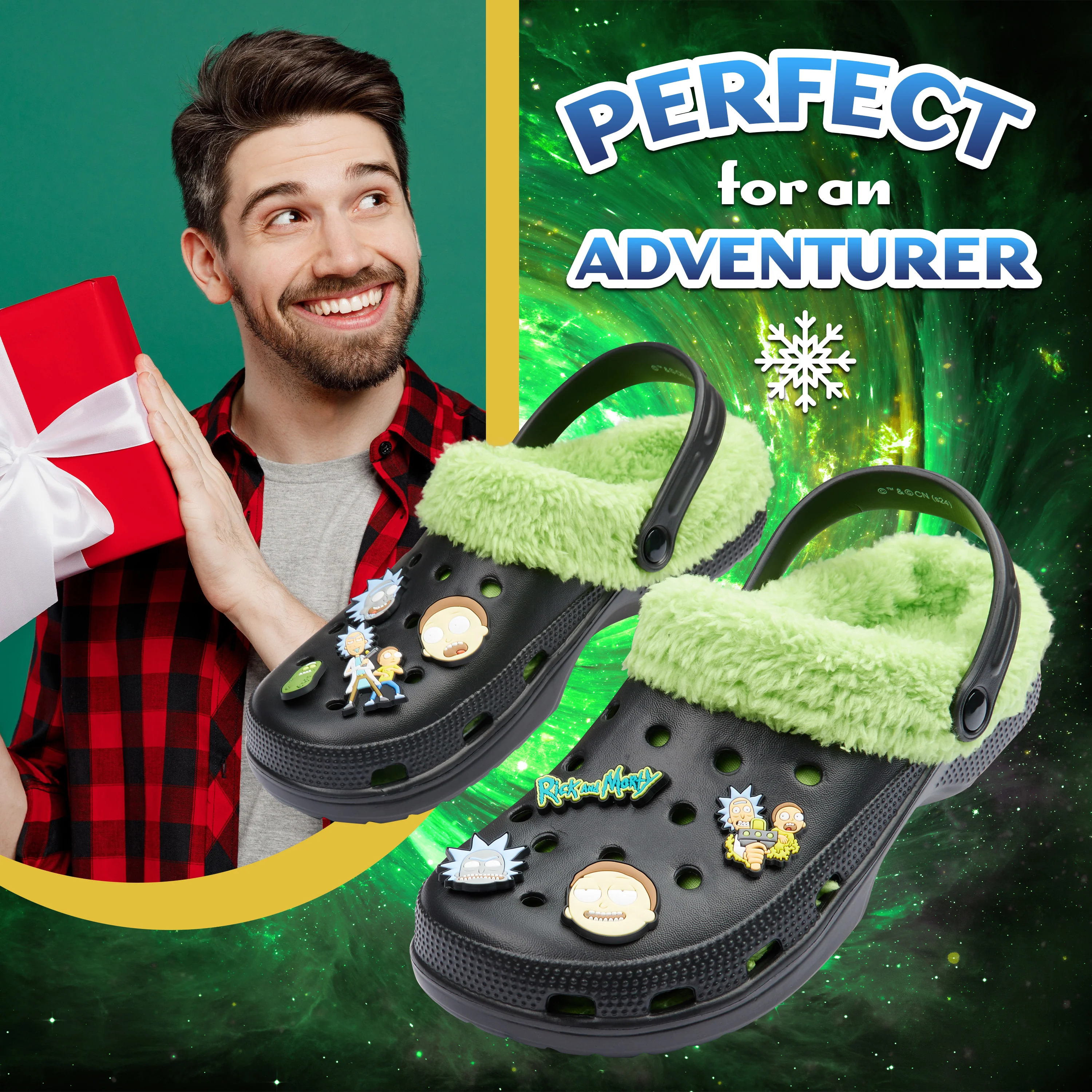 Rick and Morty Clogs Mens Winter Fleece Lining & Removable Charms - Warm Slip On Garden Shoes with Strap - Image 3