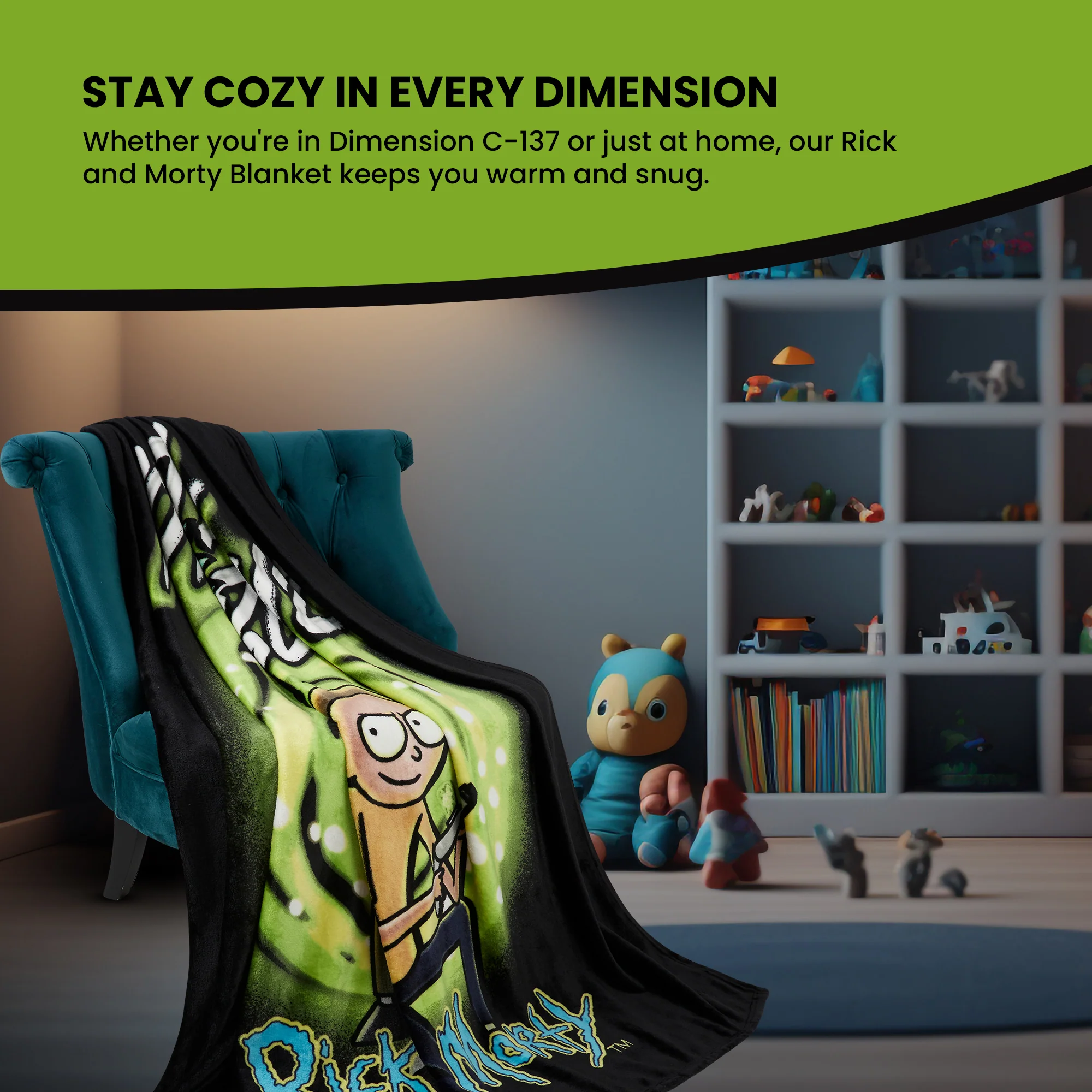RICK AND MORTY Fleece Blanket -  Black/Green - Image 7