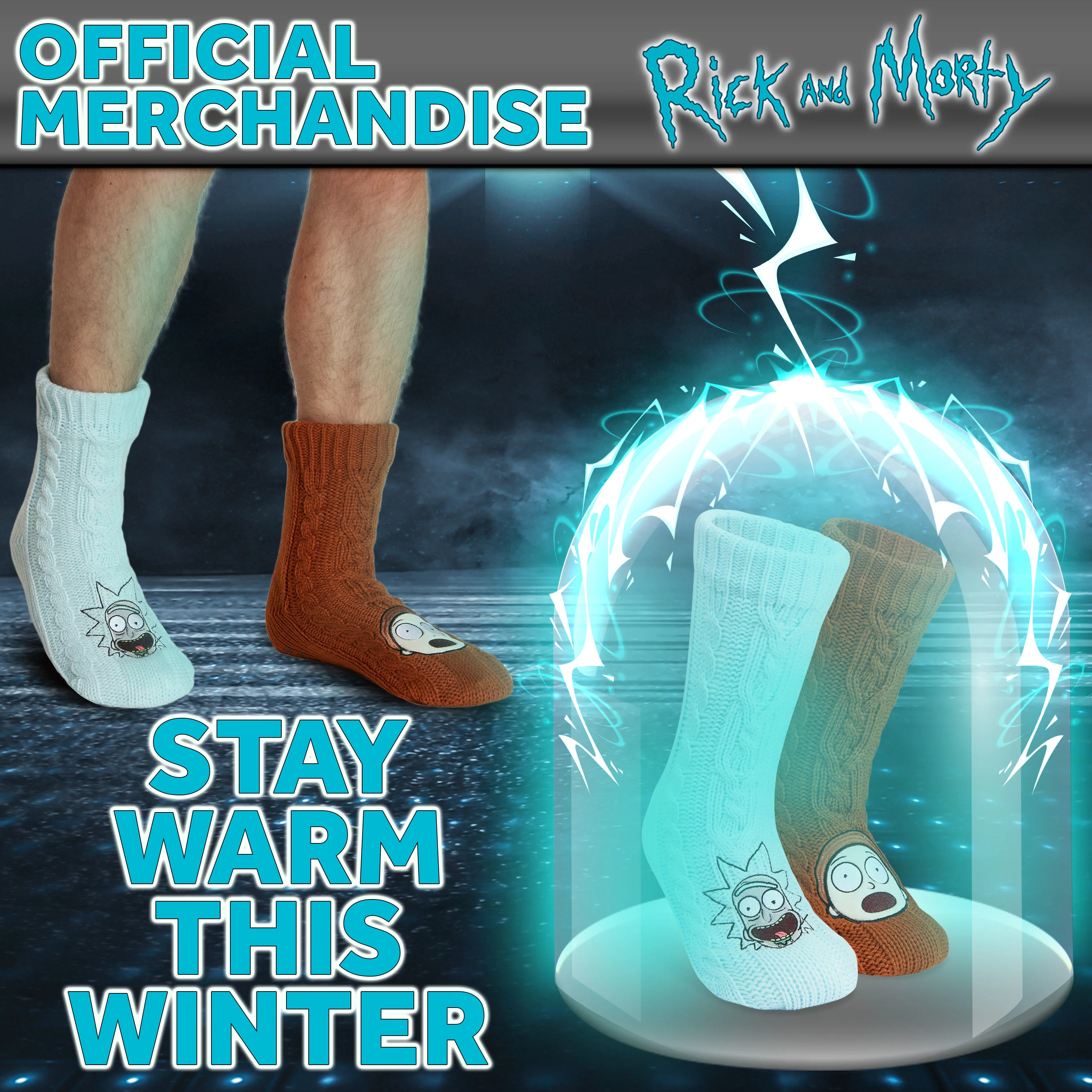 RICK AND MORTY Fluffy Socks for Men - Rust & Blue - Image 3