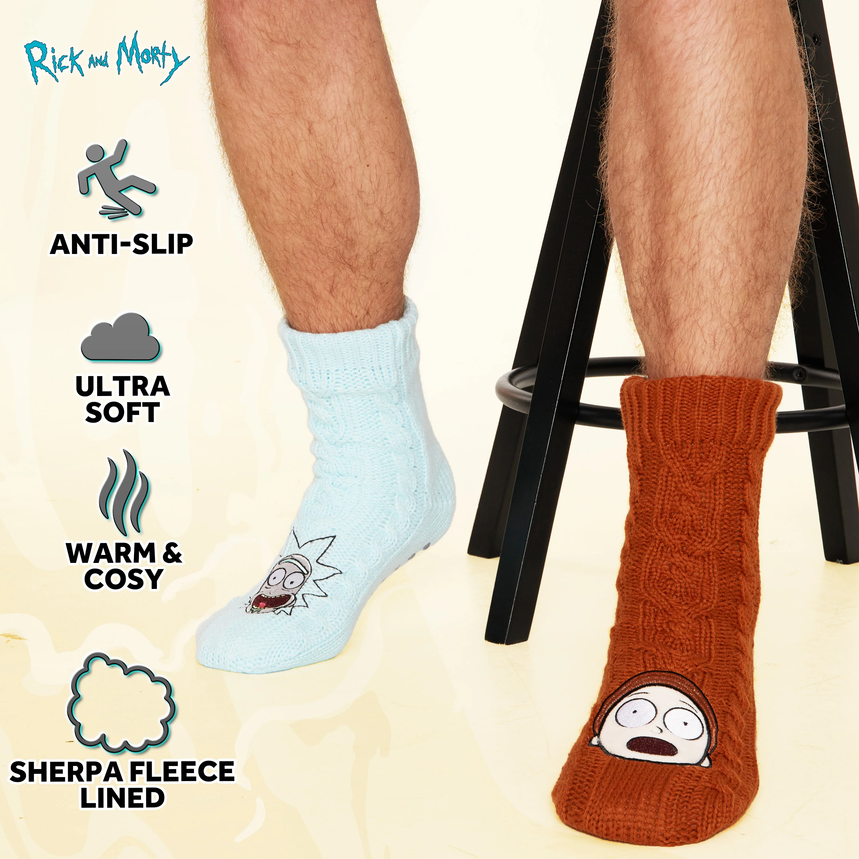 RICK AND MORTY Fluffy Socks for Men - Rust & Blue - Image 5